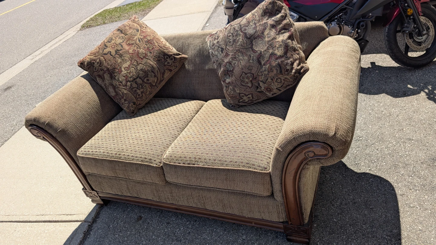 Sofa, loveseat and Wooden End Table.