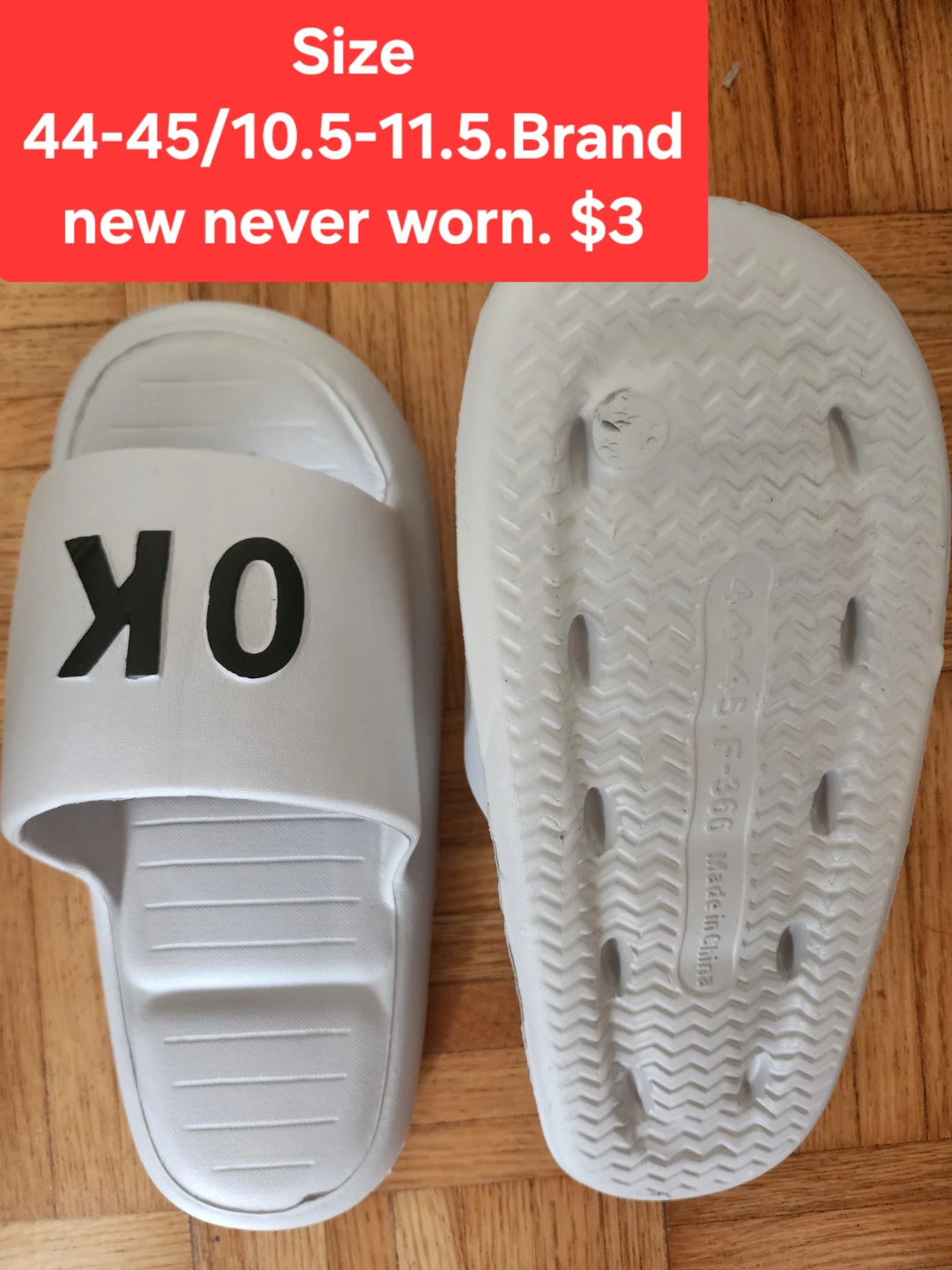 White "OK" Slides Size 44-45/10.5-11.5