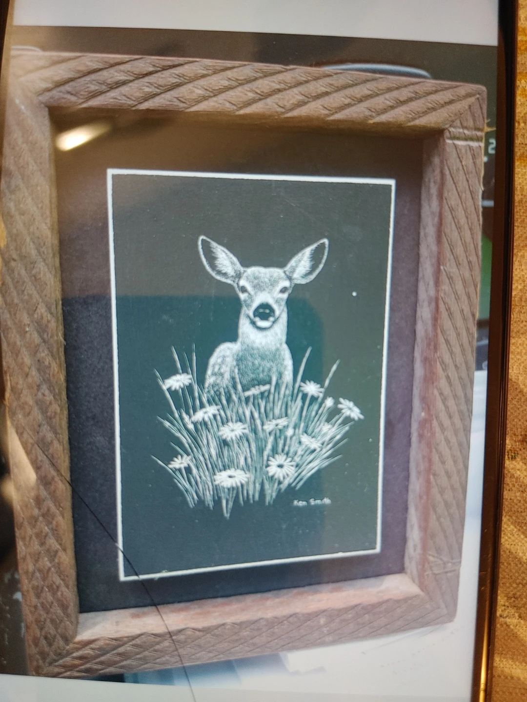 Framed Ken Smith Deer and Daisies Art Print