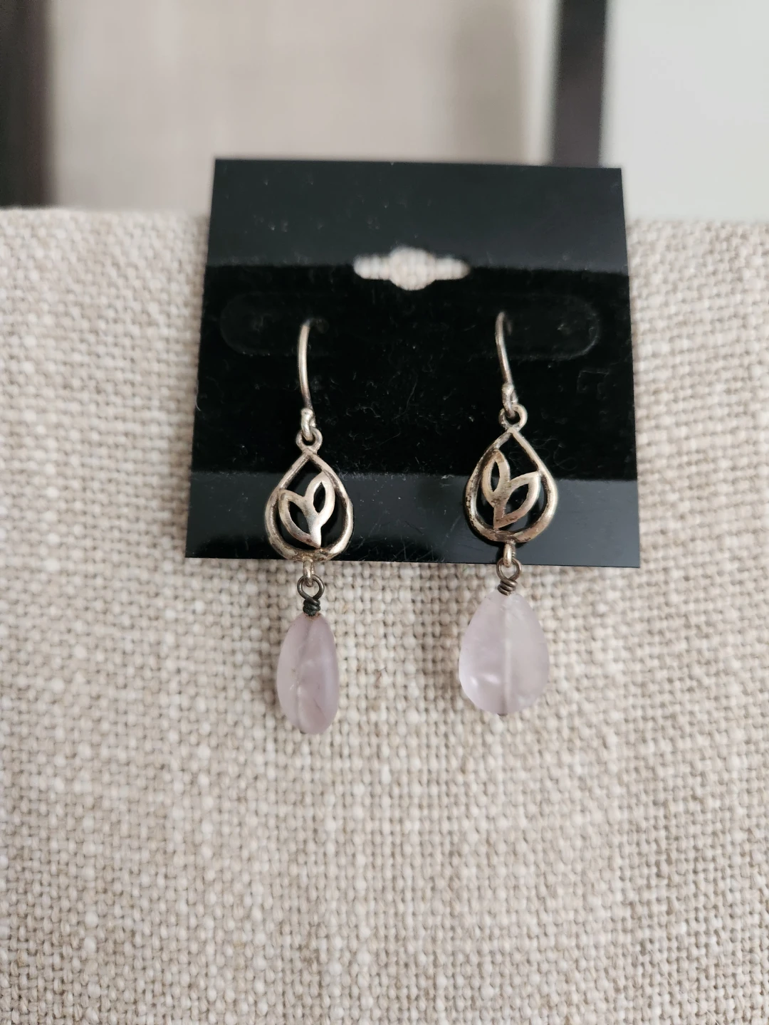 Free - Silver Drop Earrings with Pink Gemstones