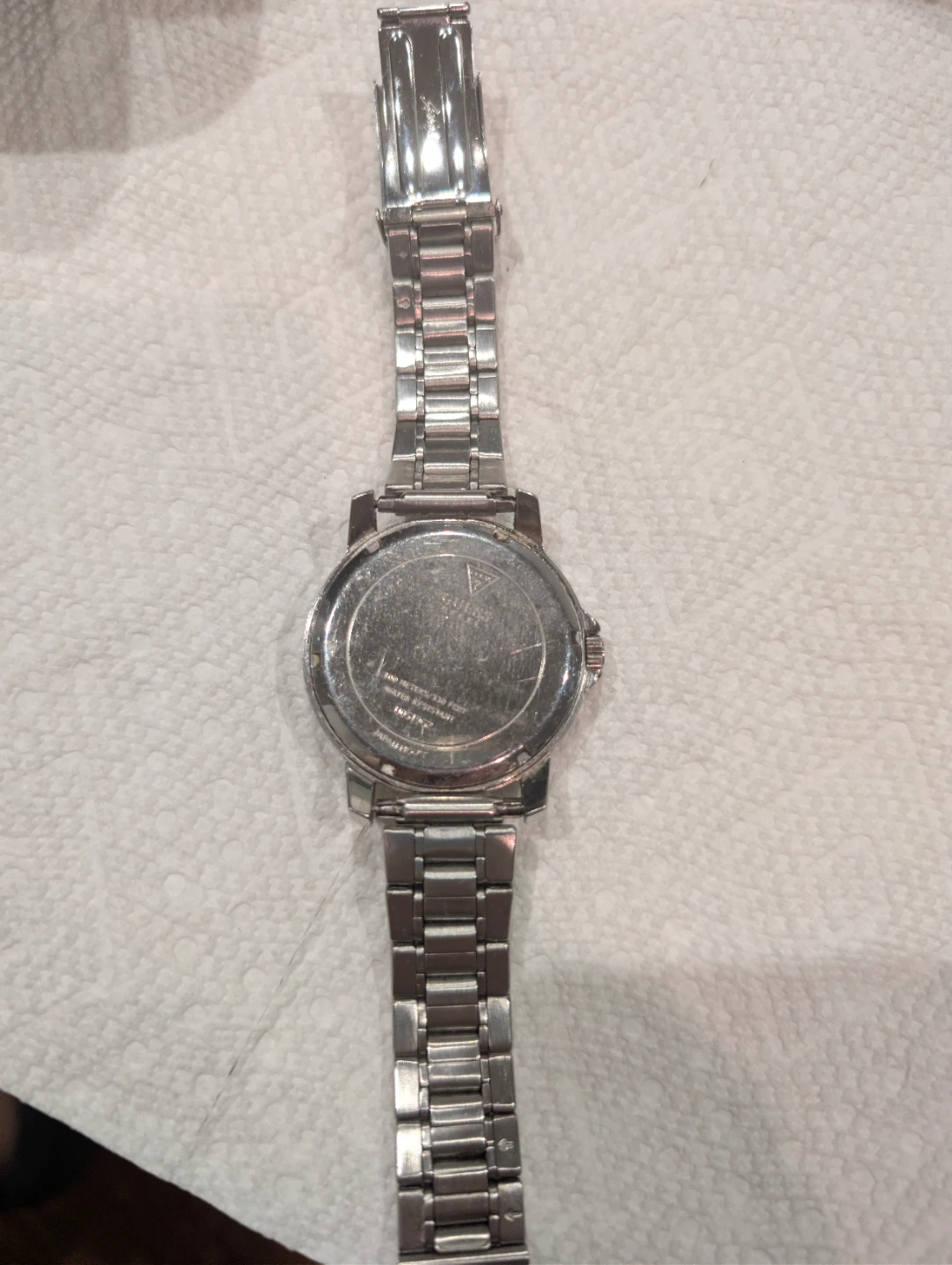 GUESS Mens Watch - Silver Tone Diamond Blue