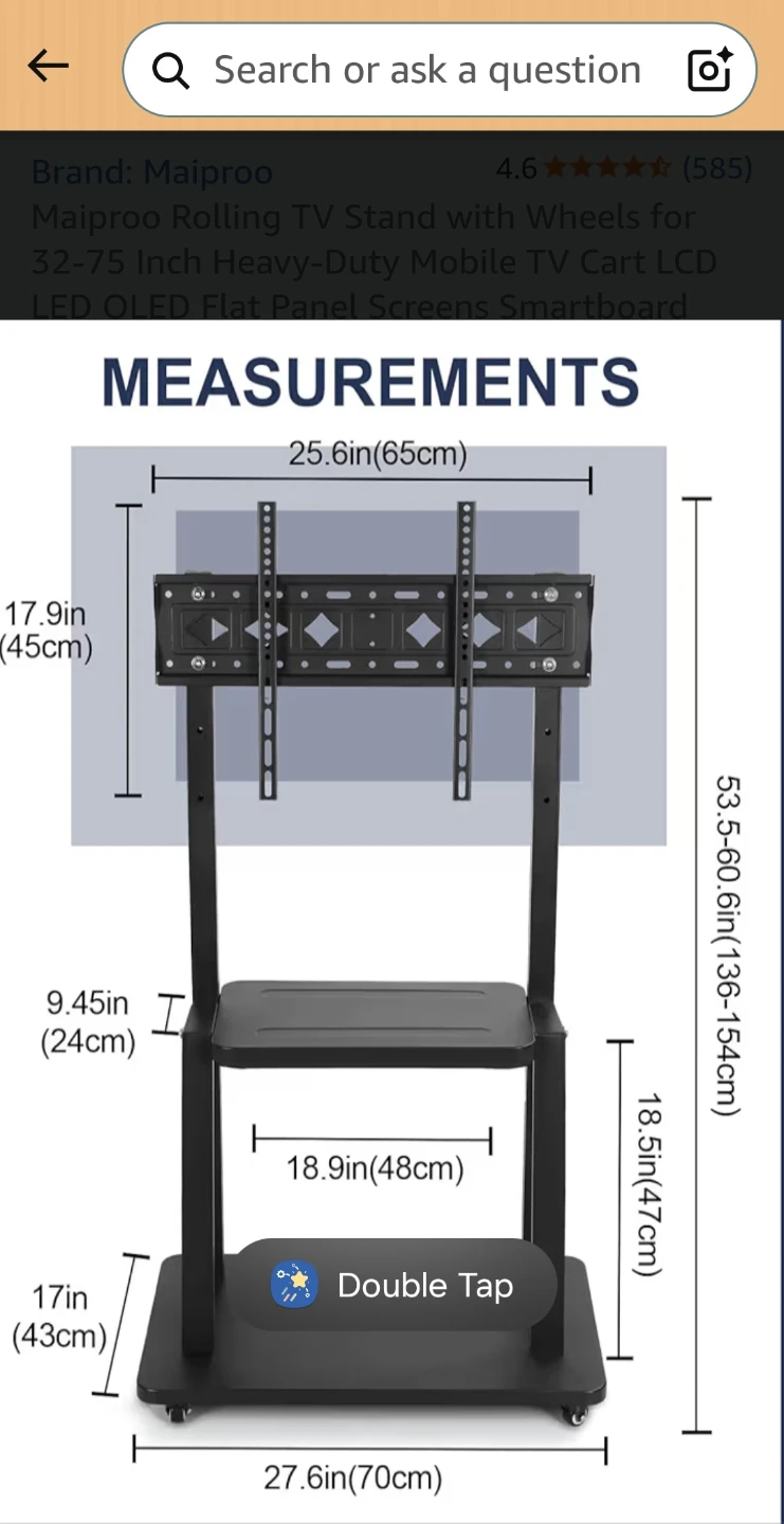 MOVING SALE- Rolling TV Stand with Wheels for 32-75 Inch TVs