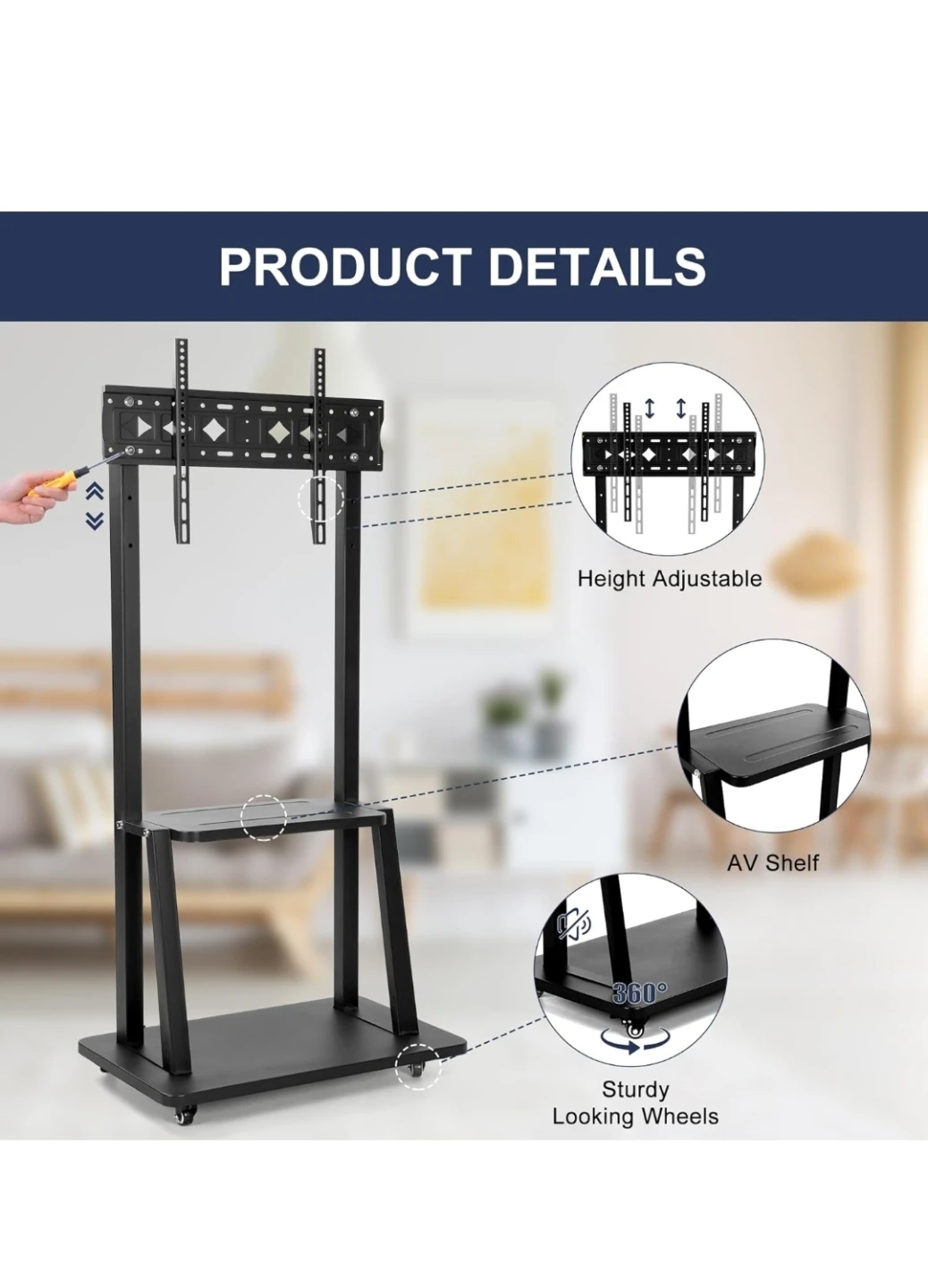 MOVING SALE- Rolling TV Stand with Wheels for 32-75 Inch TVs - photo 3