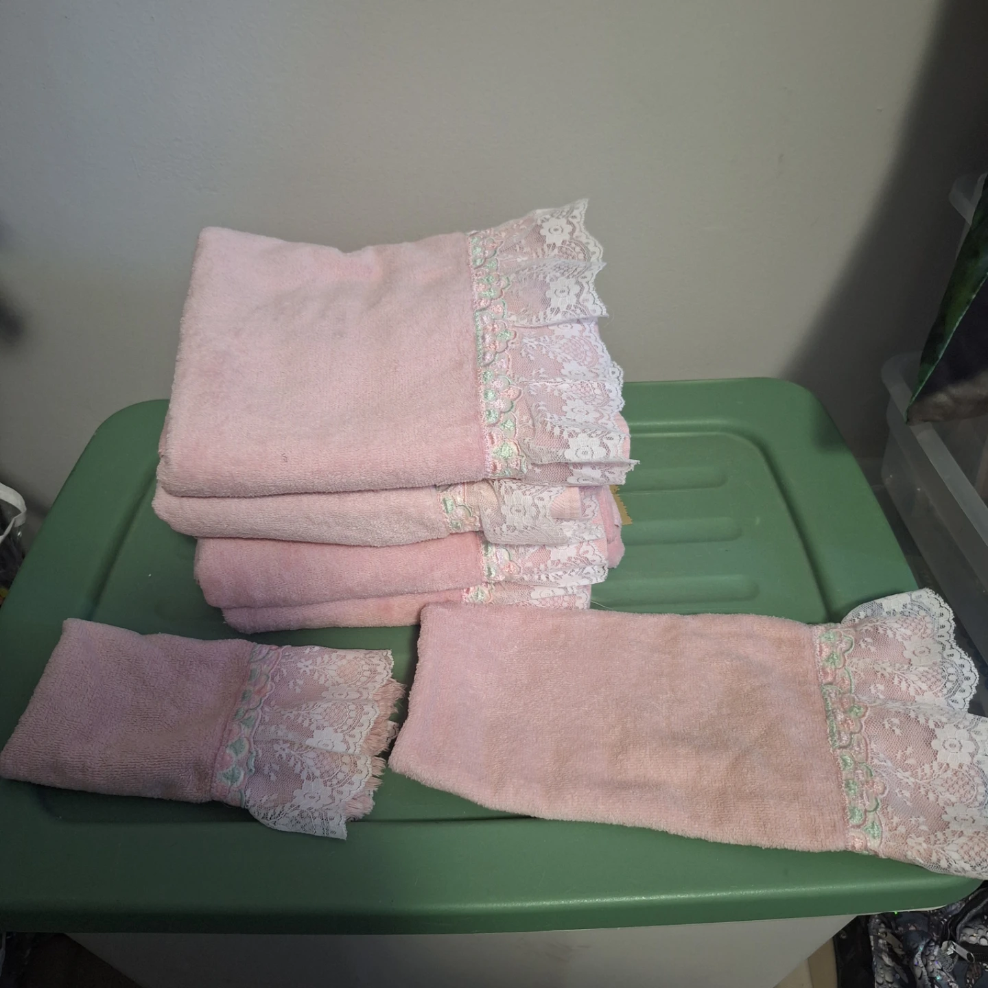 Pink Towels with Lace Trim