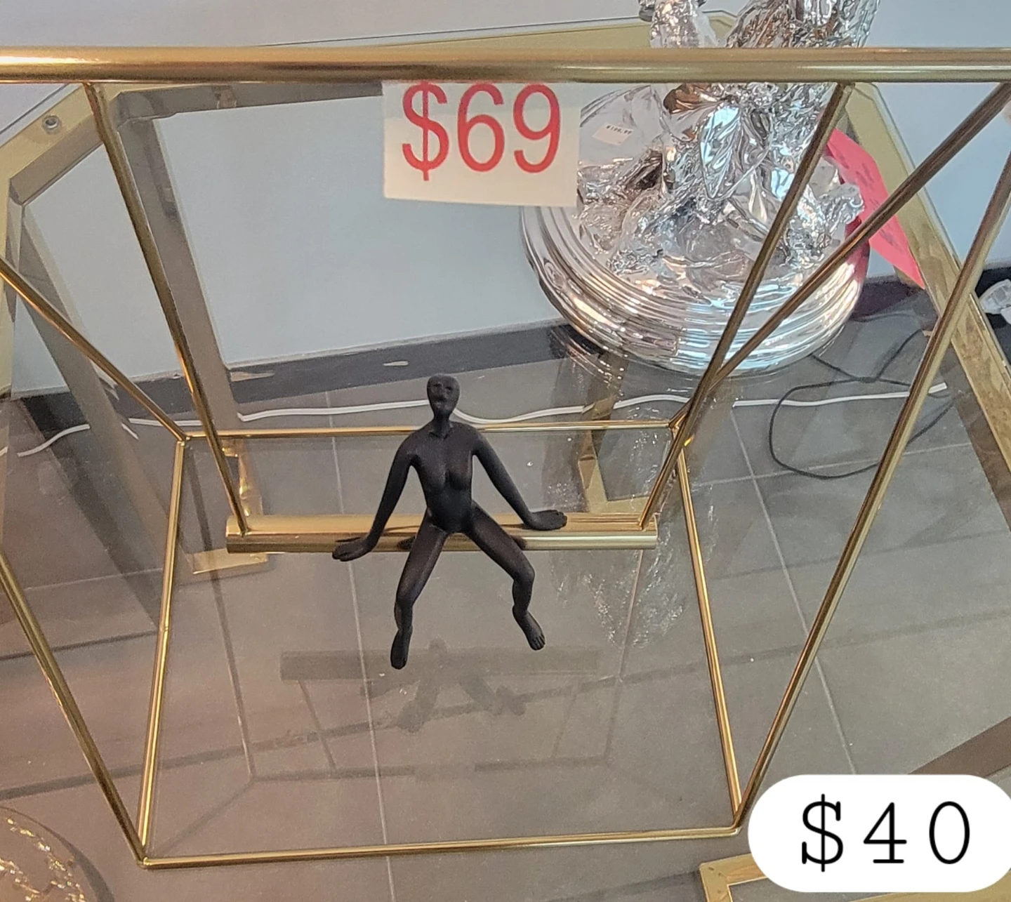 Geometric Gold-Tone Glass Side Table