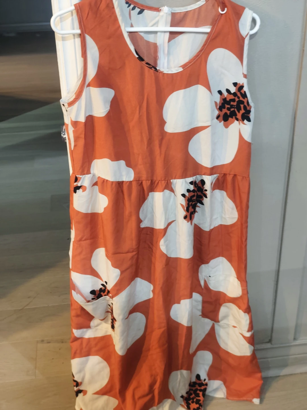 Orange floral sleeveless dress, size L