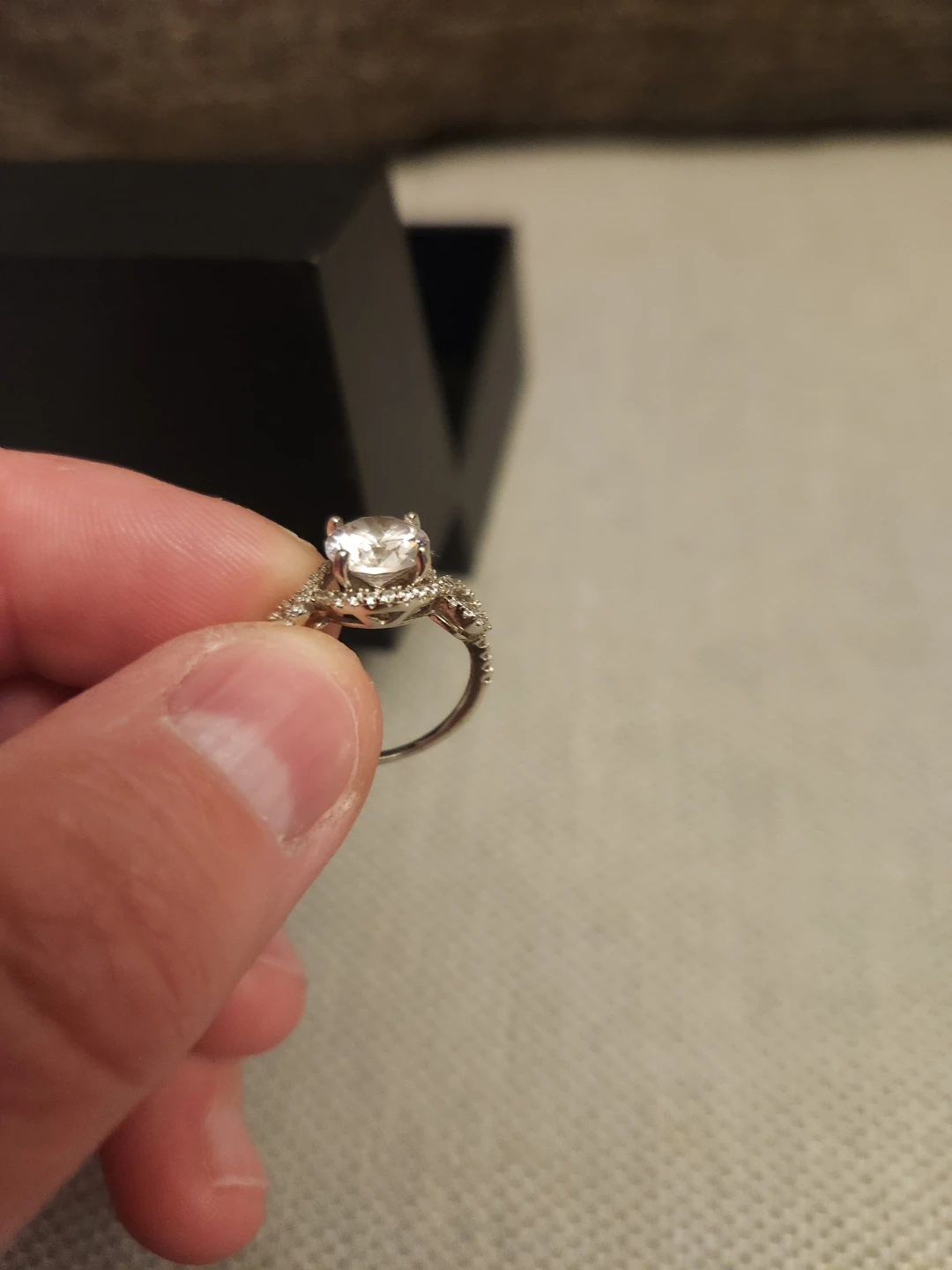 Moissanite engagement ring with box