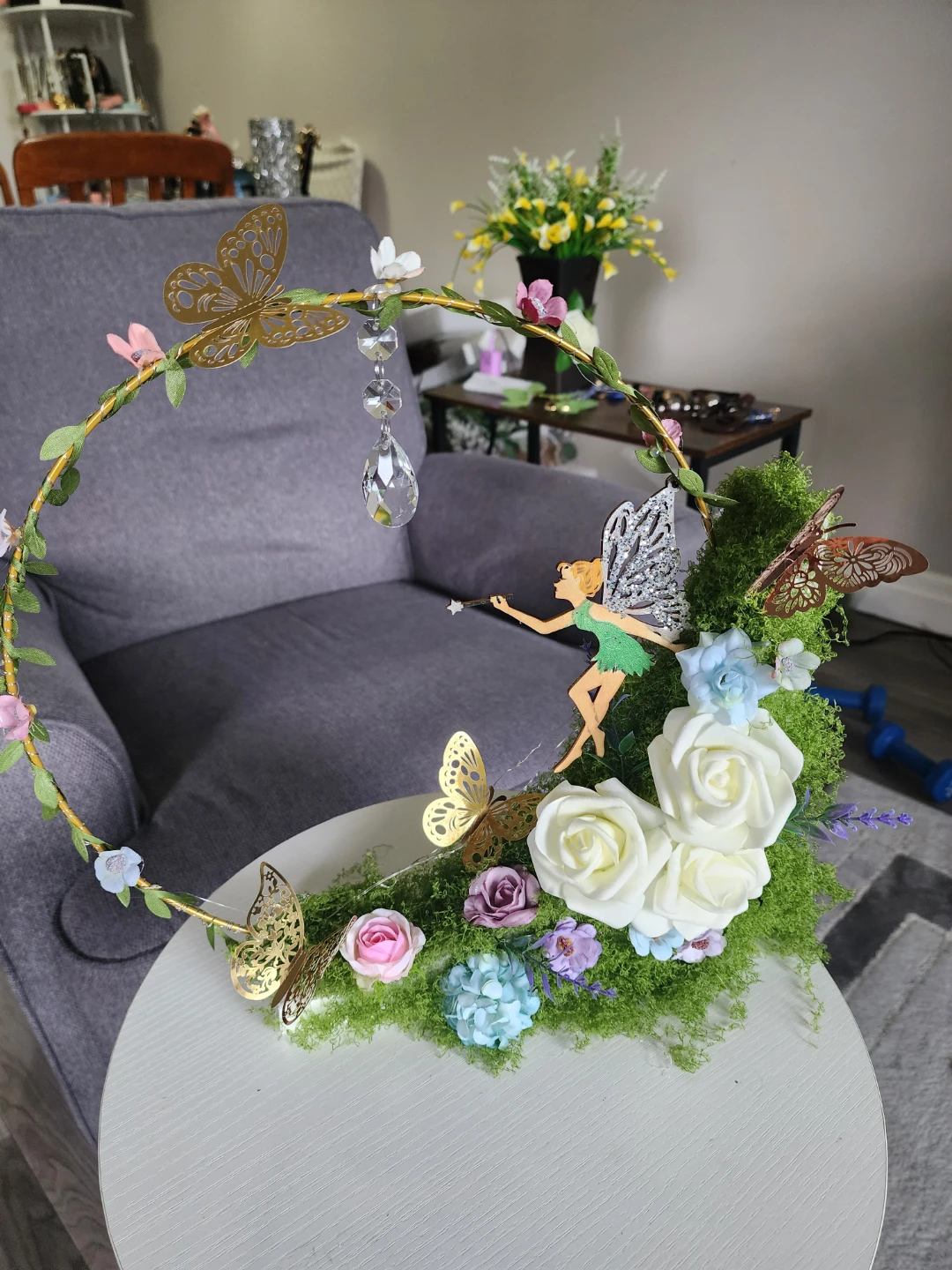 Fairy Wreath with Butterflies and Flowers with lights