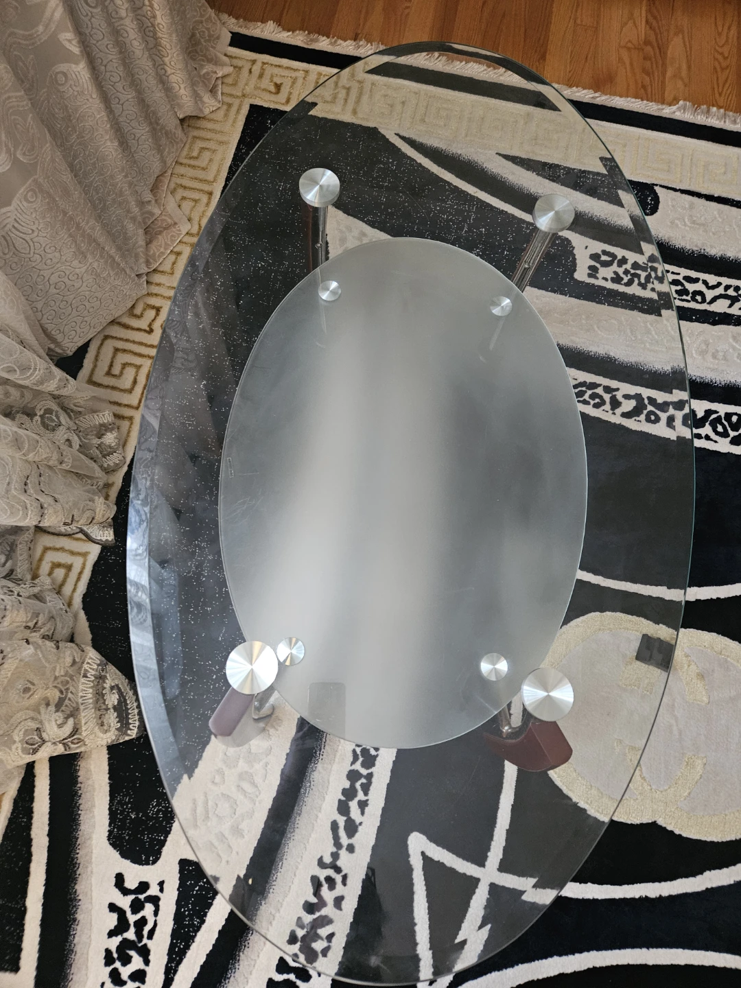 Oval Glass Coffee Table with Wooden Accents - photo 3