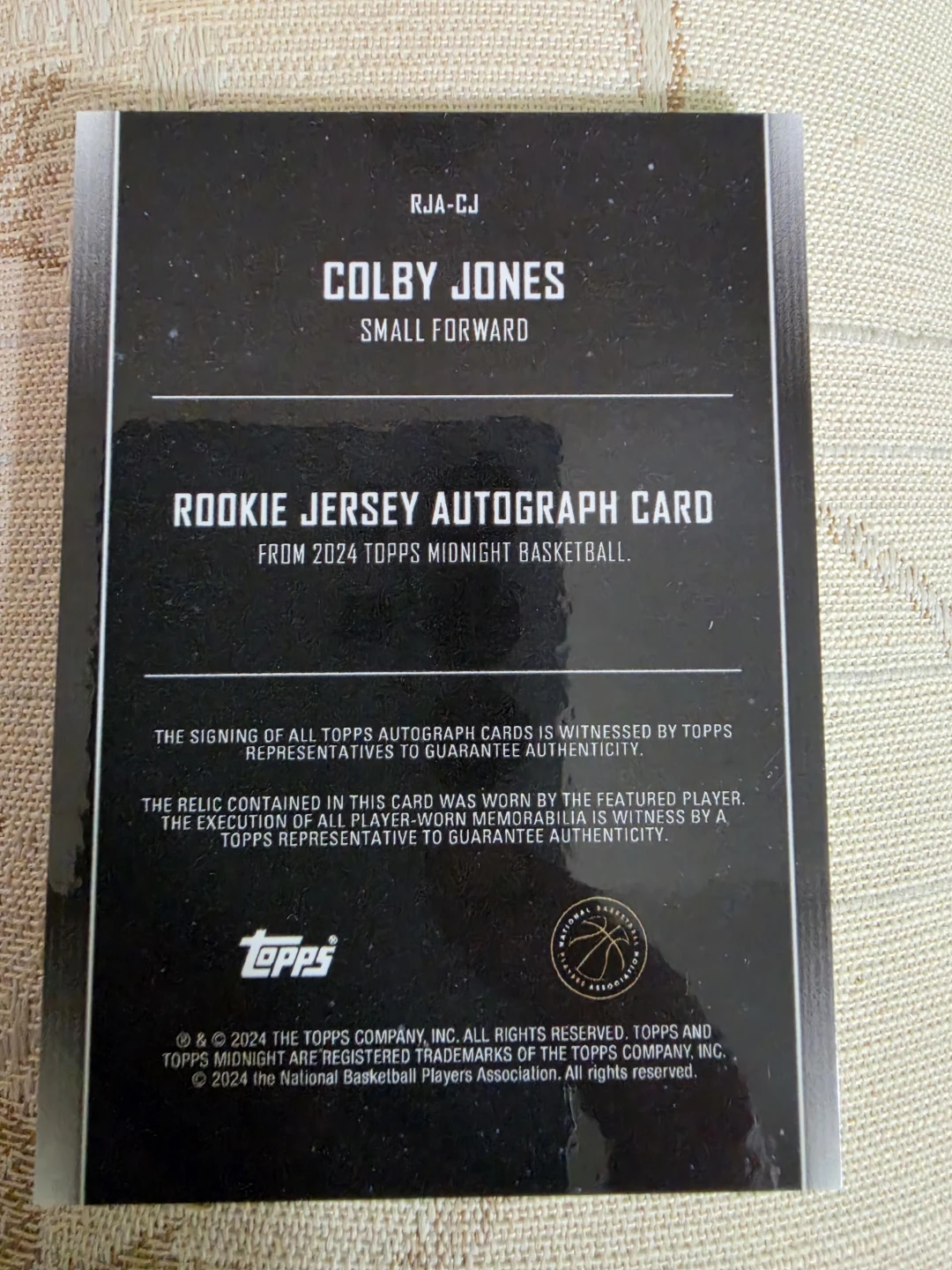 Colby Jones 2024 Topps Midnight Rookie Jersey Auto  Card - photo 2