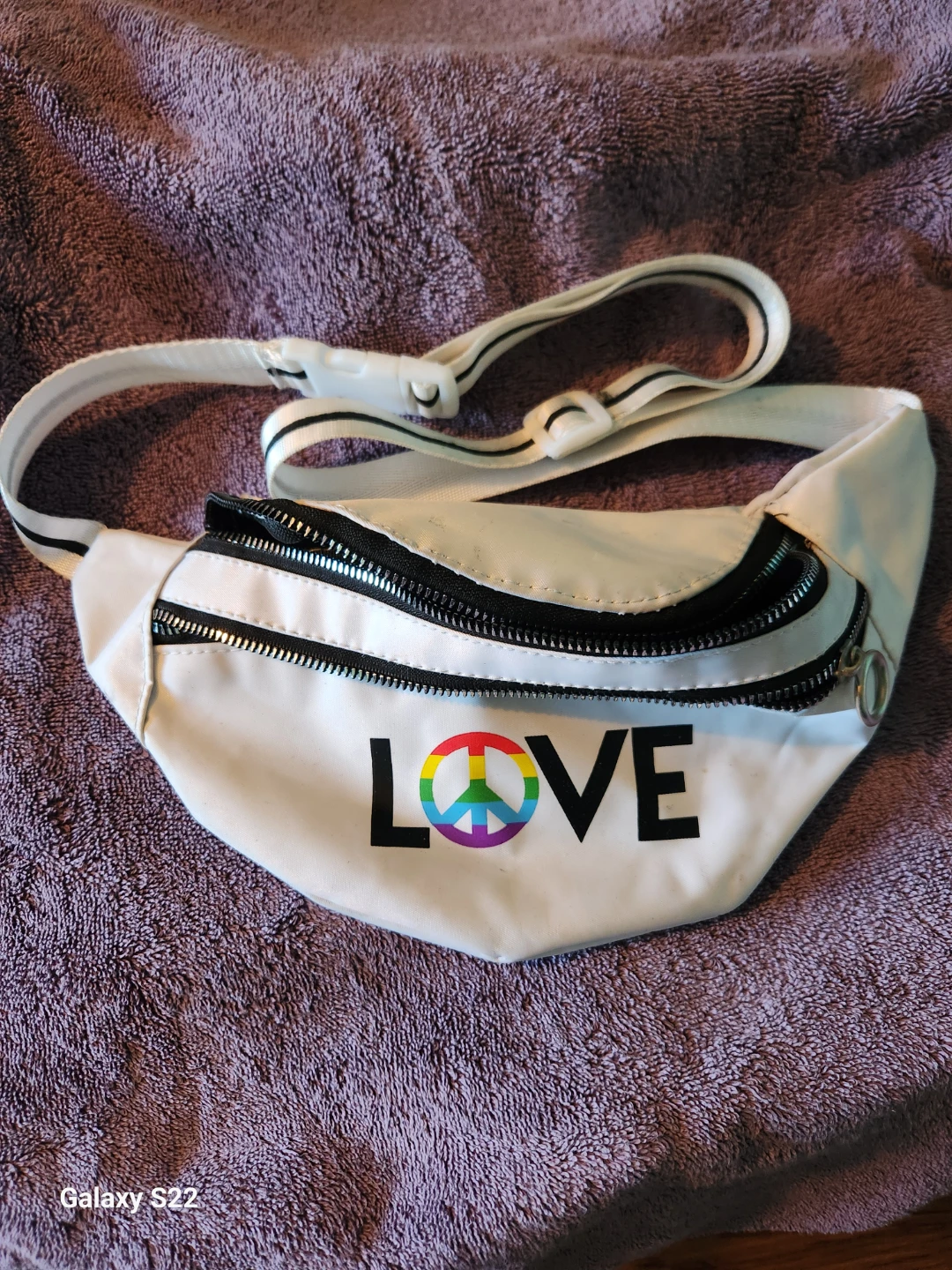 White Fanny Pack with LOVE Peace Sign