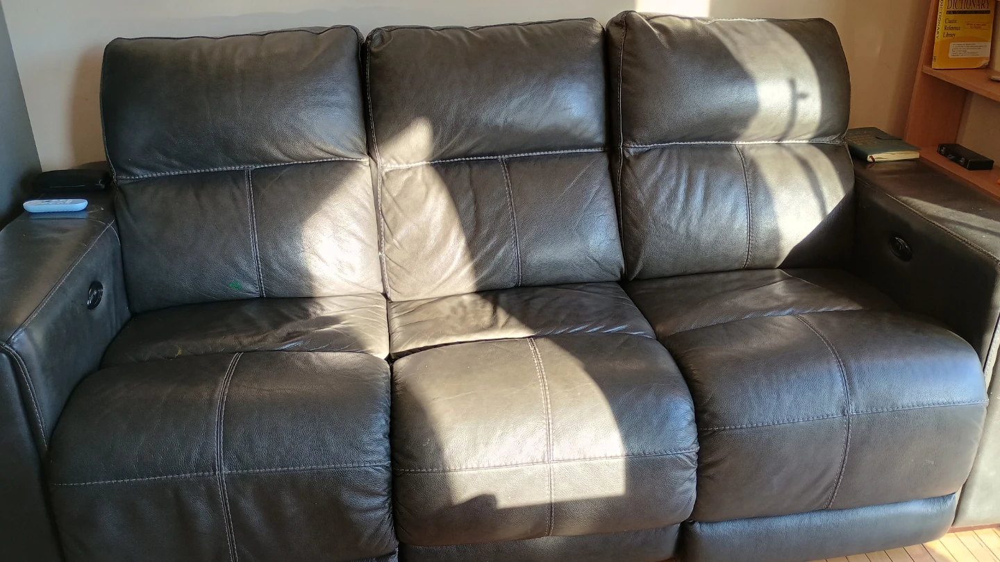 Dark Grey Leather Reclining Sofa