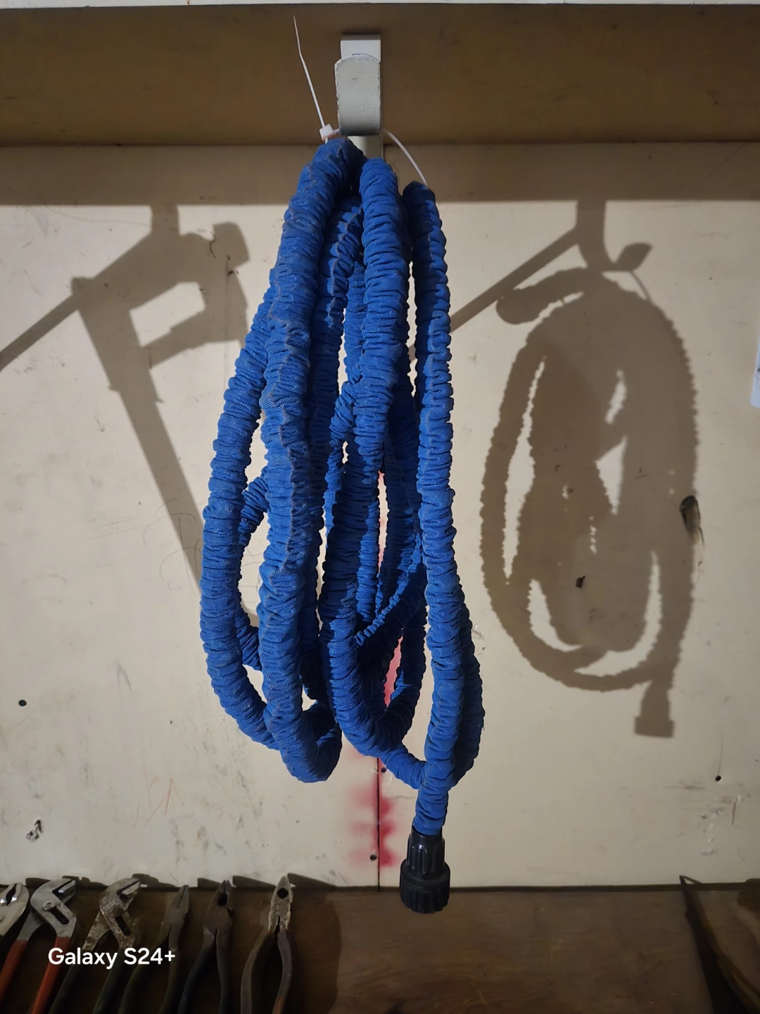 Blue Expandable Garden Hose with sprinkler