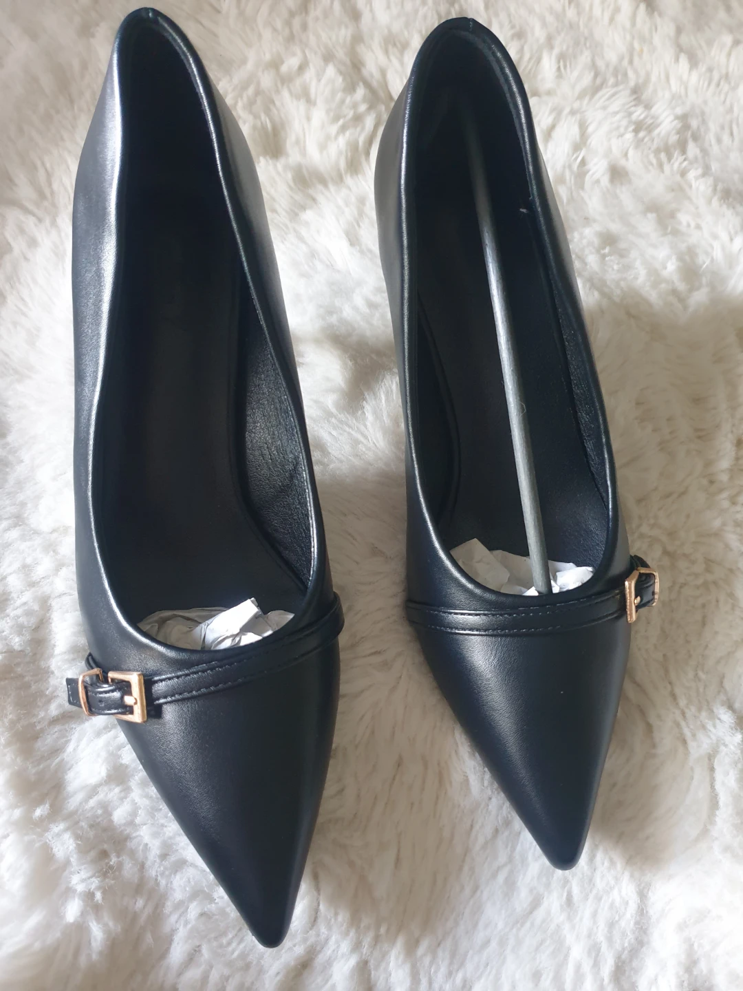 Black Faux Leather Pointed Toe Heels