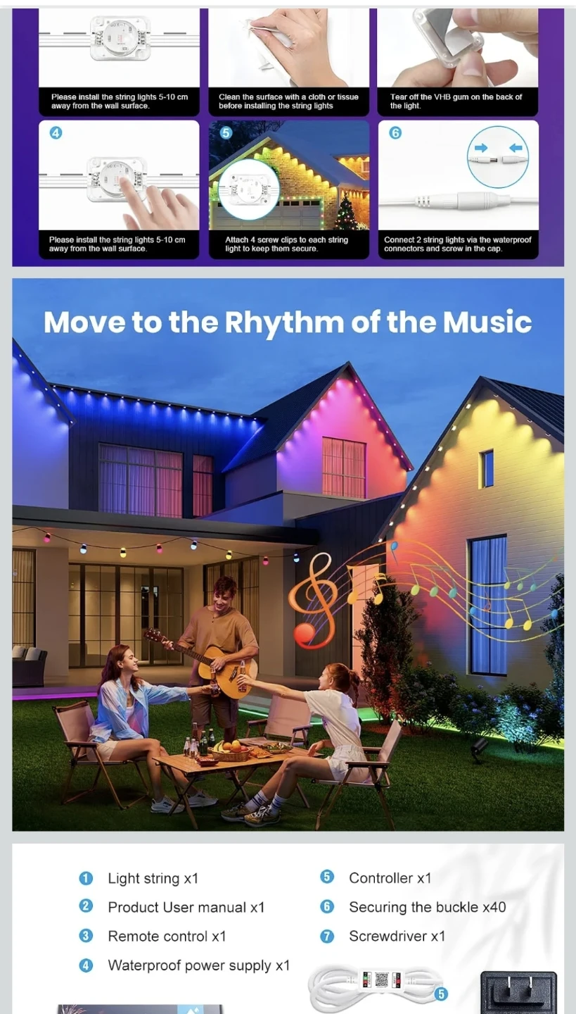 New Permanent Outdoor Lights for House, 150ft RGB+IC Smart - photo 4