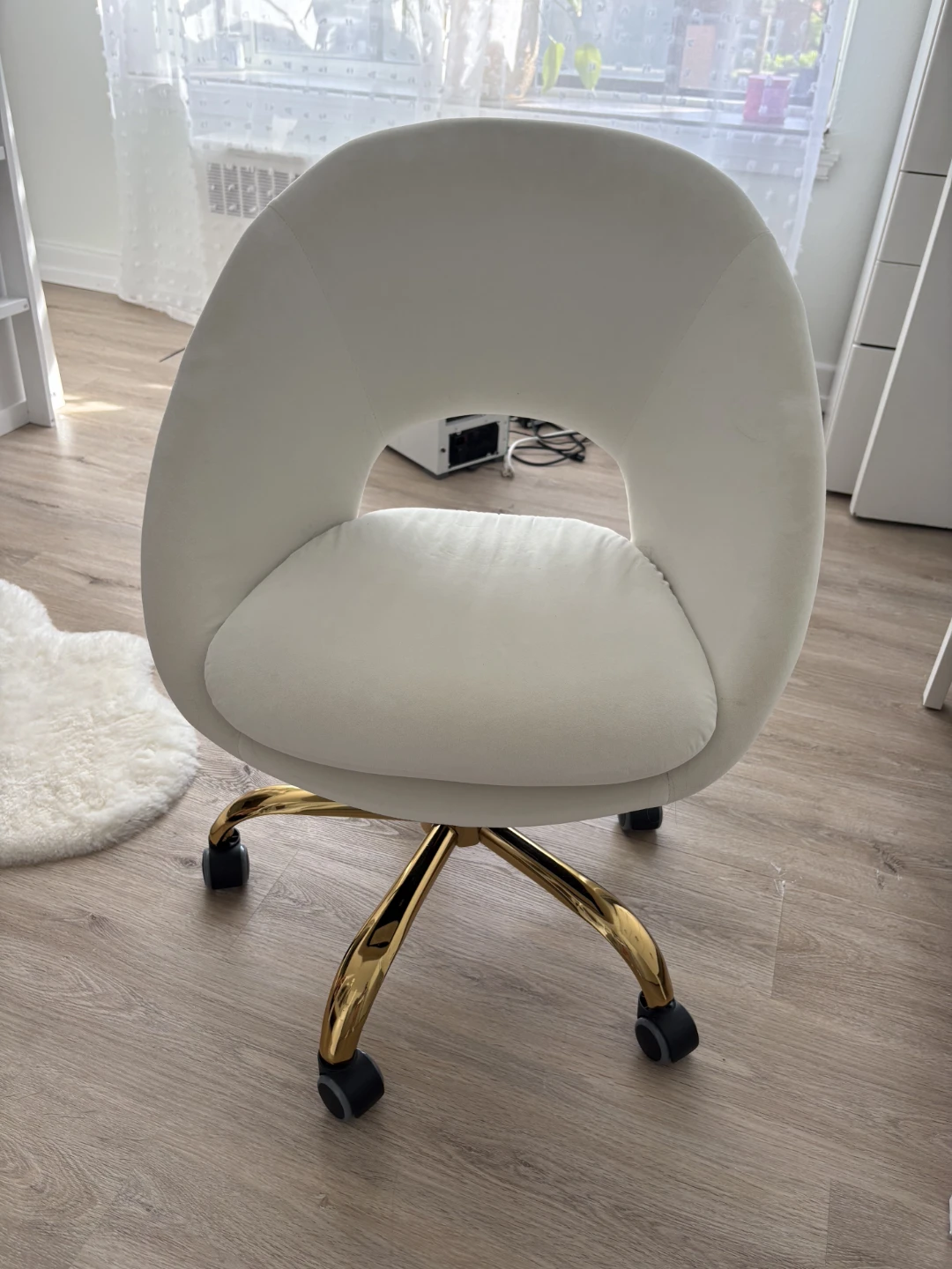 Cream Velvet Swivel Chair with Gold Base