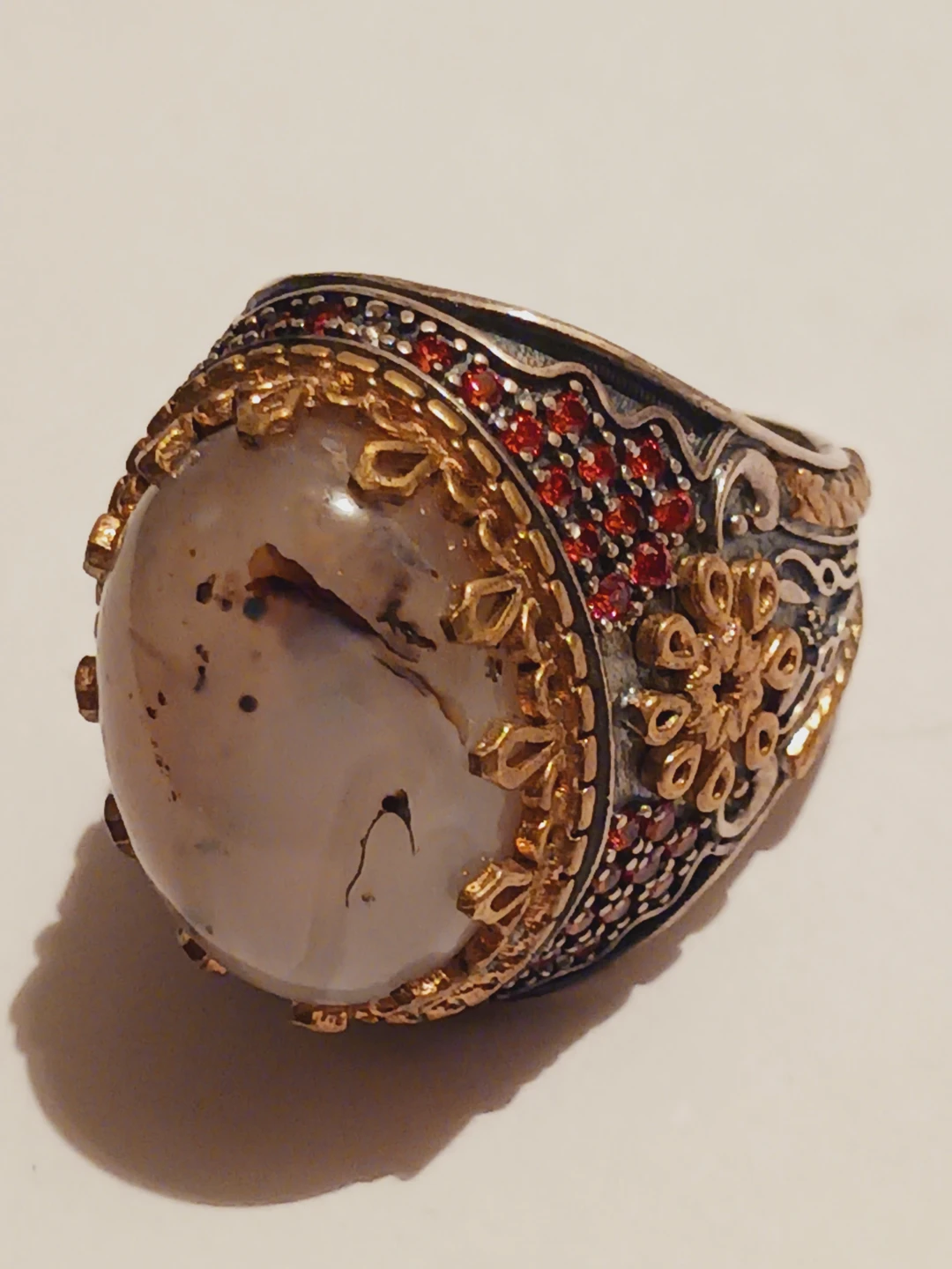 Sterling Silver 925 Stamped Agate Stone & Red Accents.9.