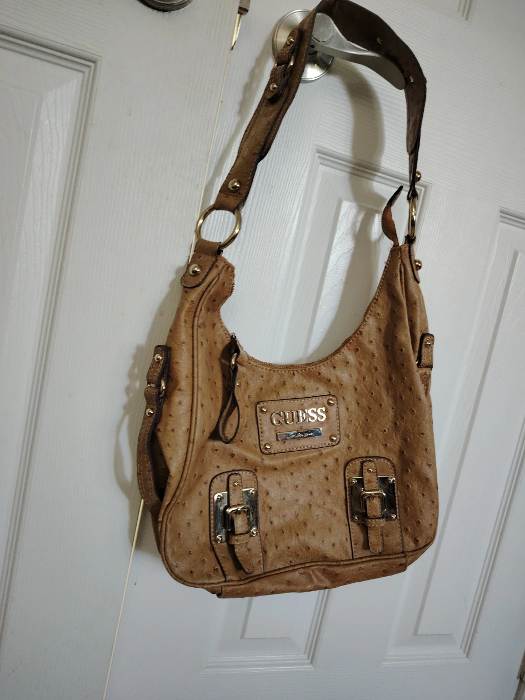GUESS Brown Ostrich Embossed Hobo Bag - photo 3