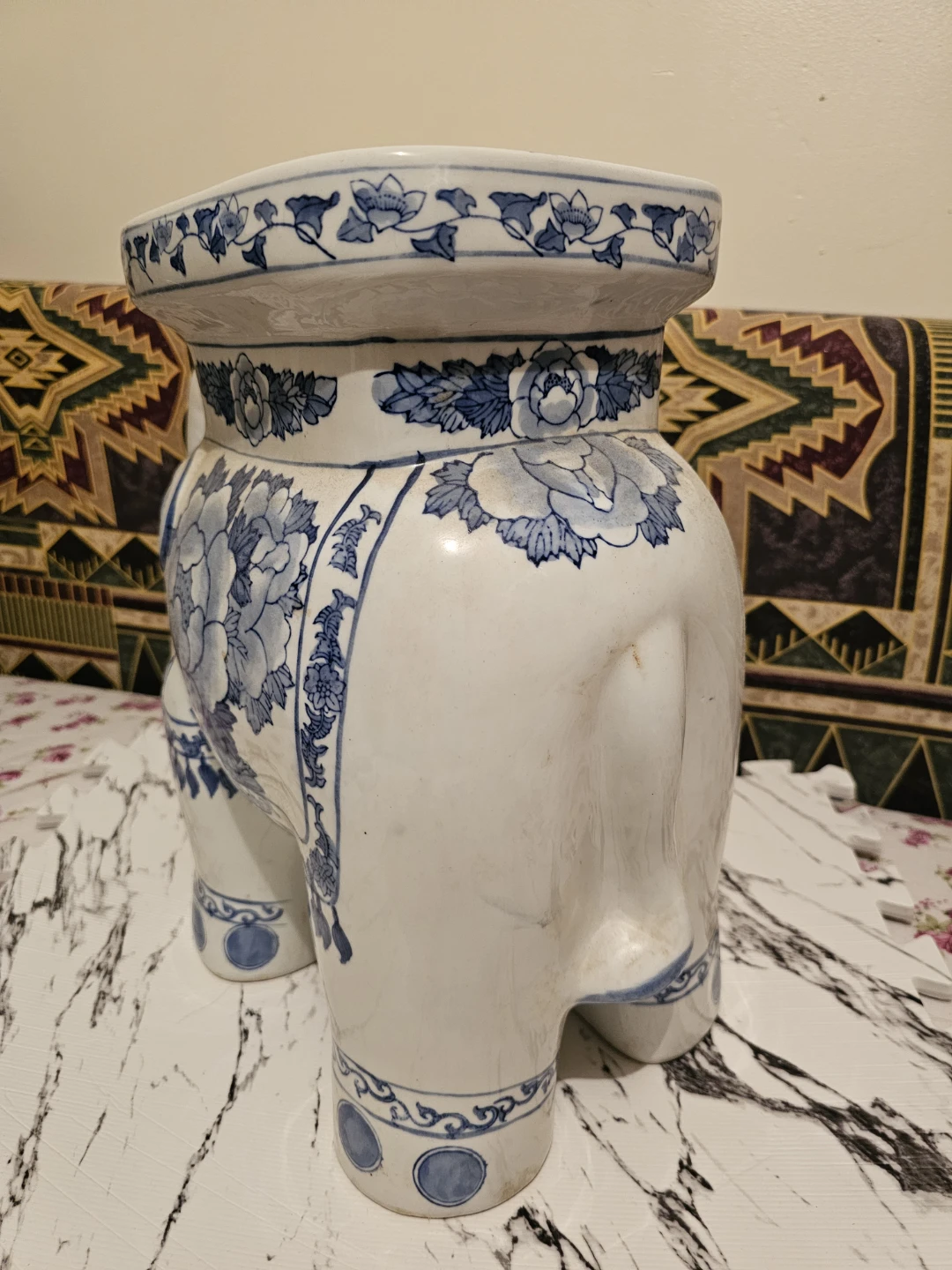 Blue and White Elephant Ceramic Garden Stool - photo 3