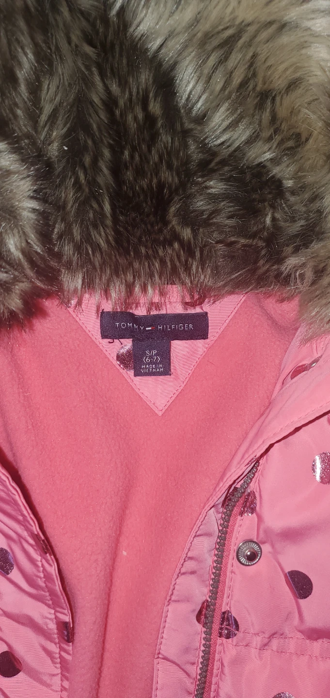Tommy Hilfiger Pink Polka Dot Puffer Jacket with Faux Fur Hood - photo 2