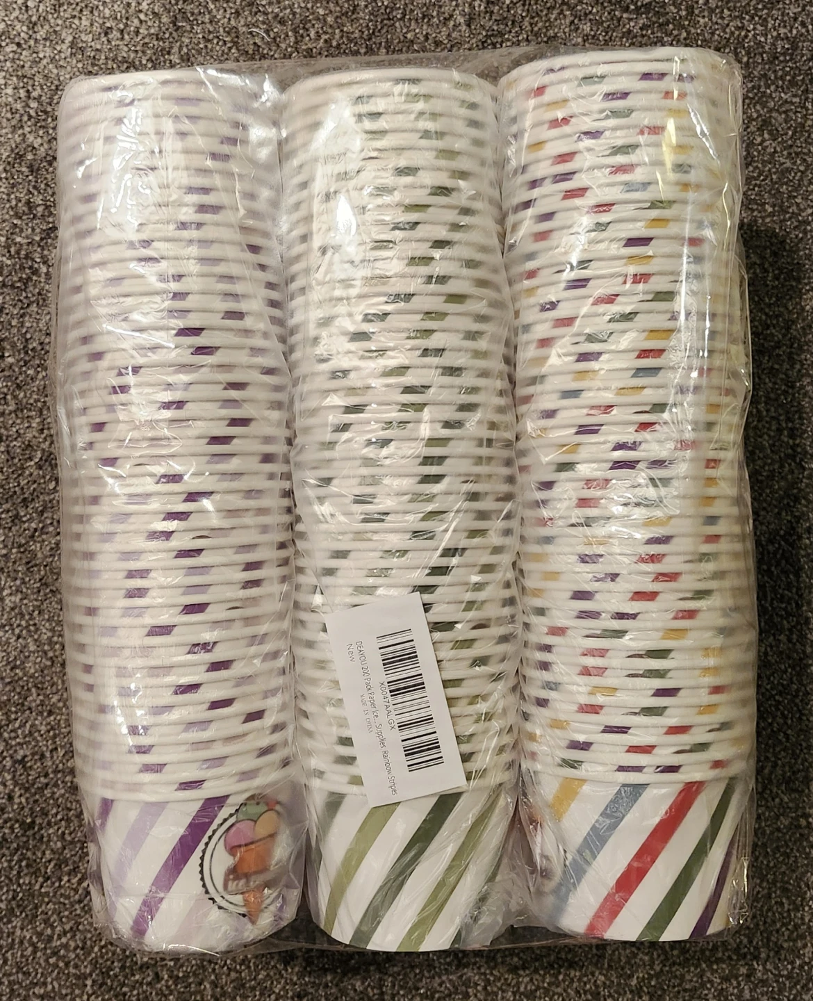 200 Pack Paper Ice Cream Cups - Rainbow Stripes