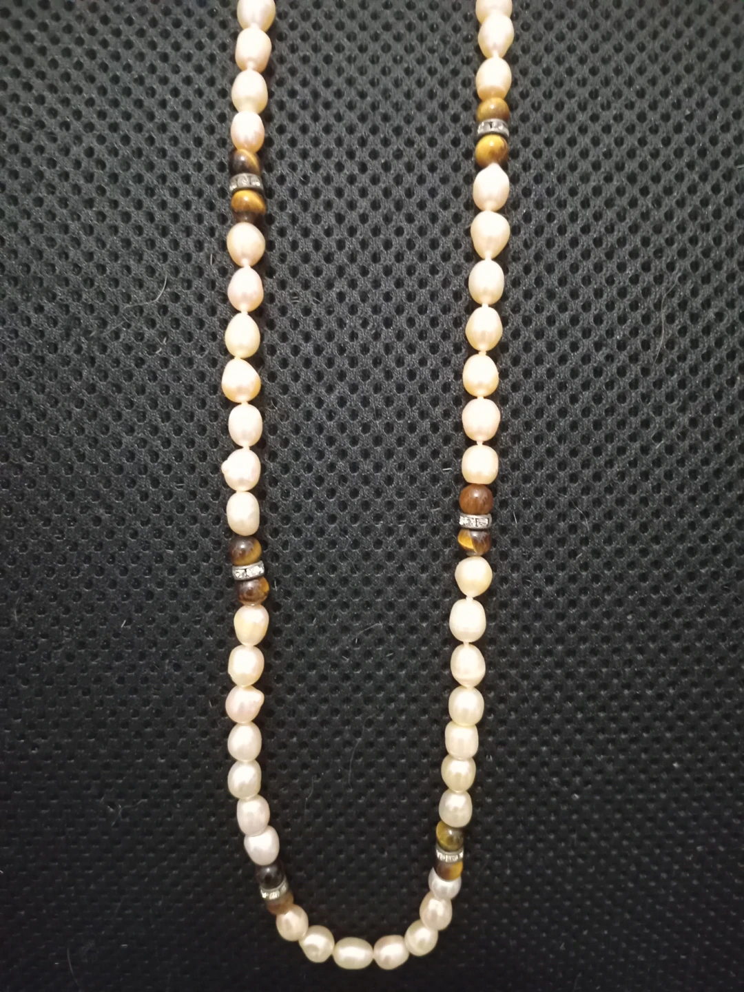 Pearl and Tiger's Eye Beaded Necklace and Earrings Set - photo 4