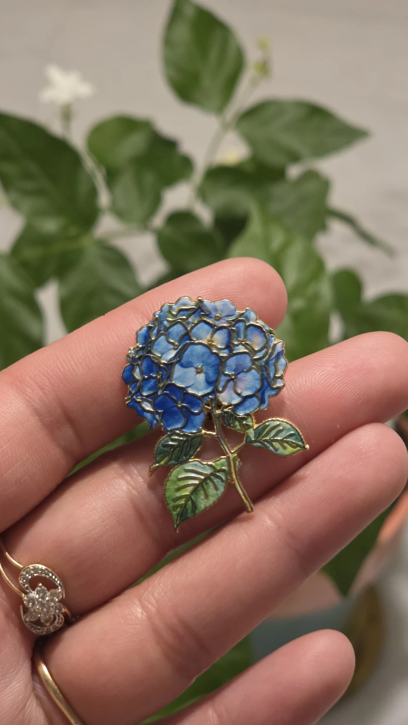 Blue Hydrangea Flower Brooch Pin