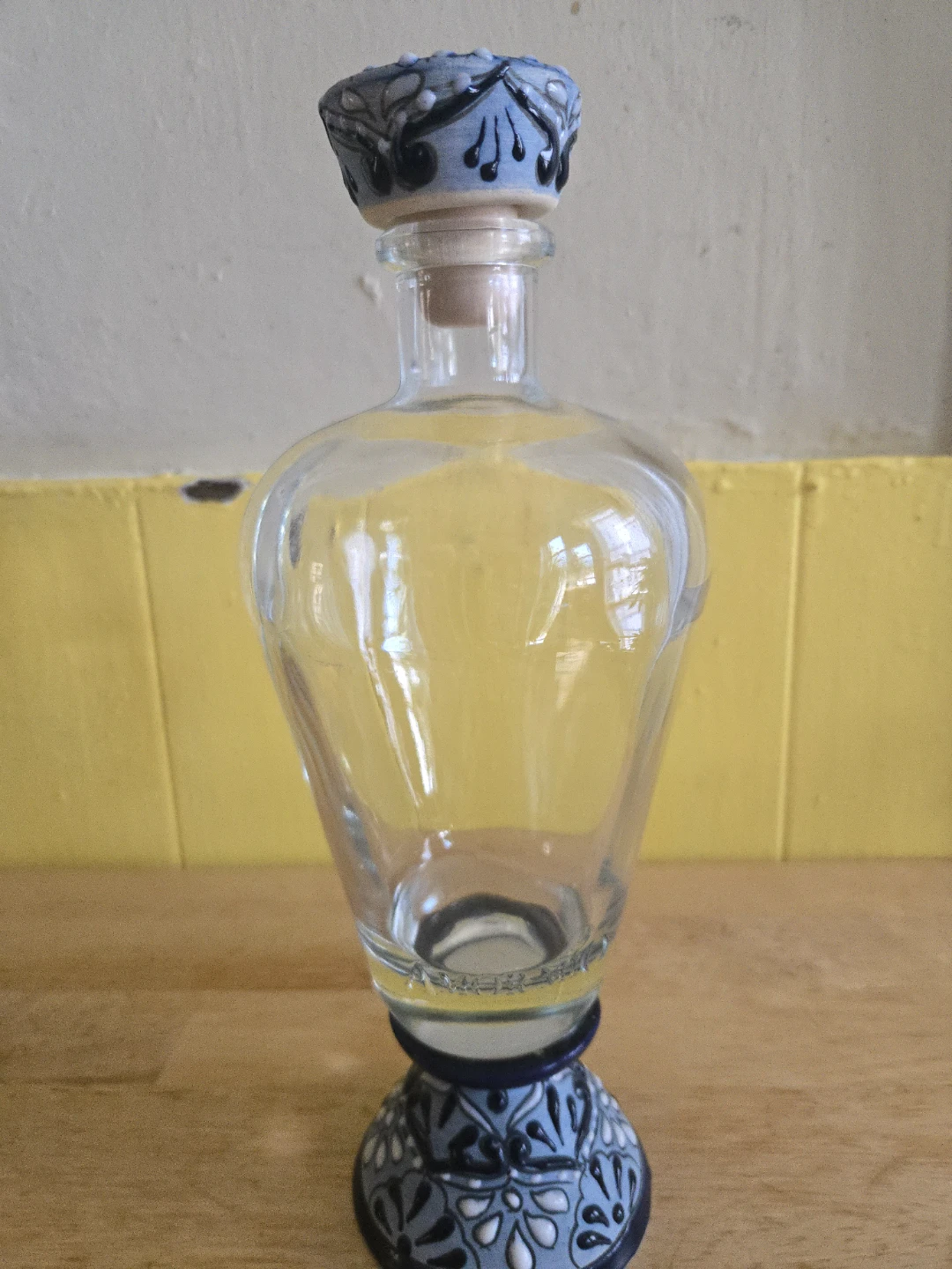 Decorative Glass Bottle with Ceramic Base