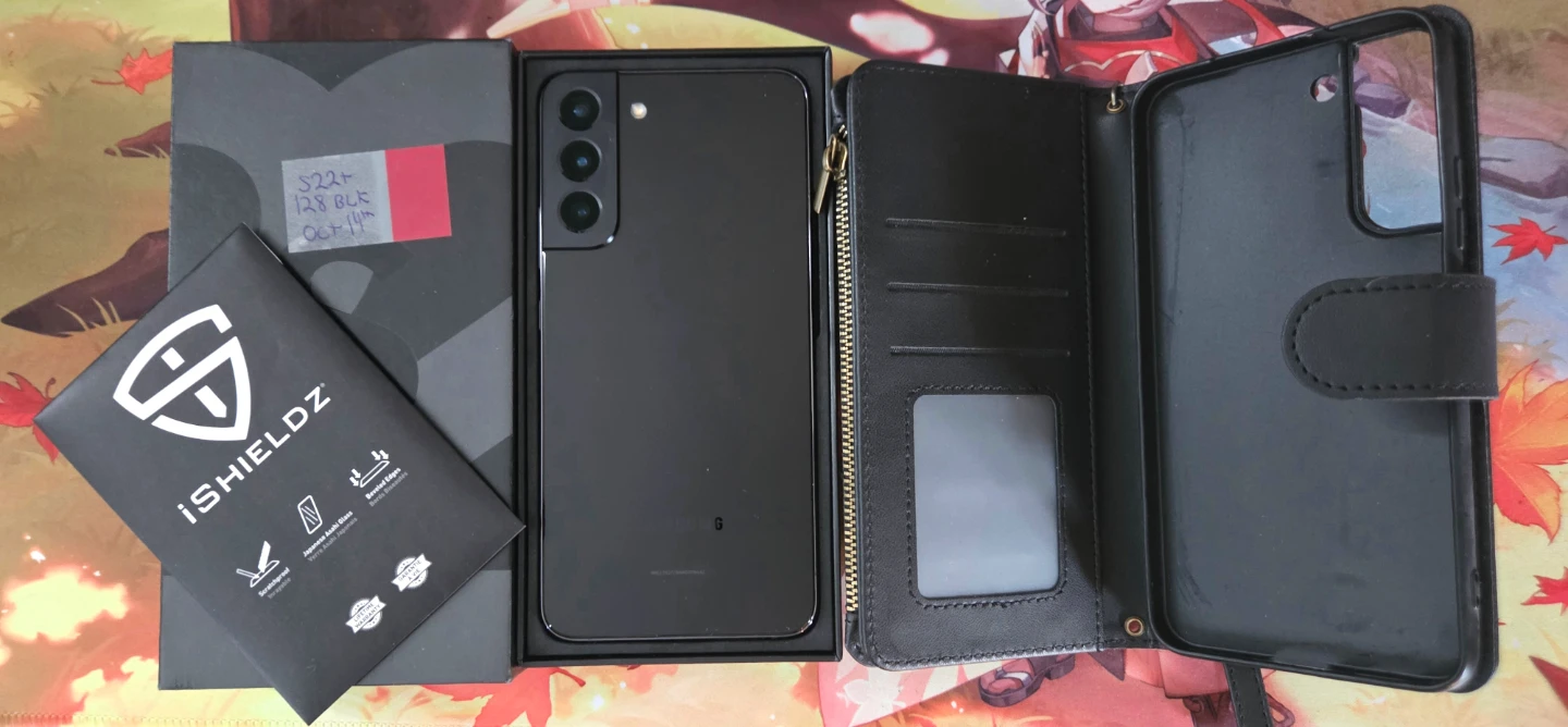 NEW IN BOX! samsung galaxy S22+ black 128GB + case + protector - photo 2