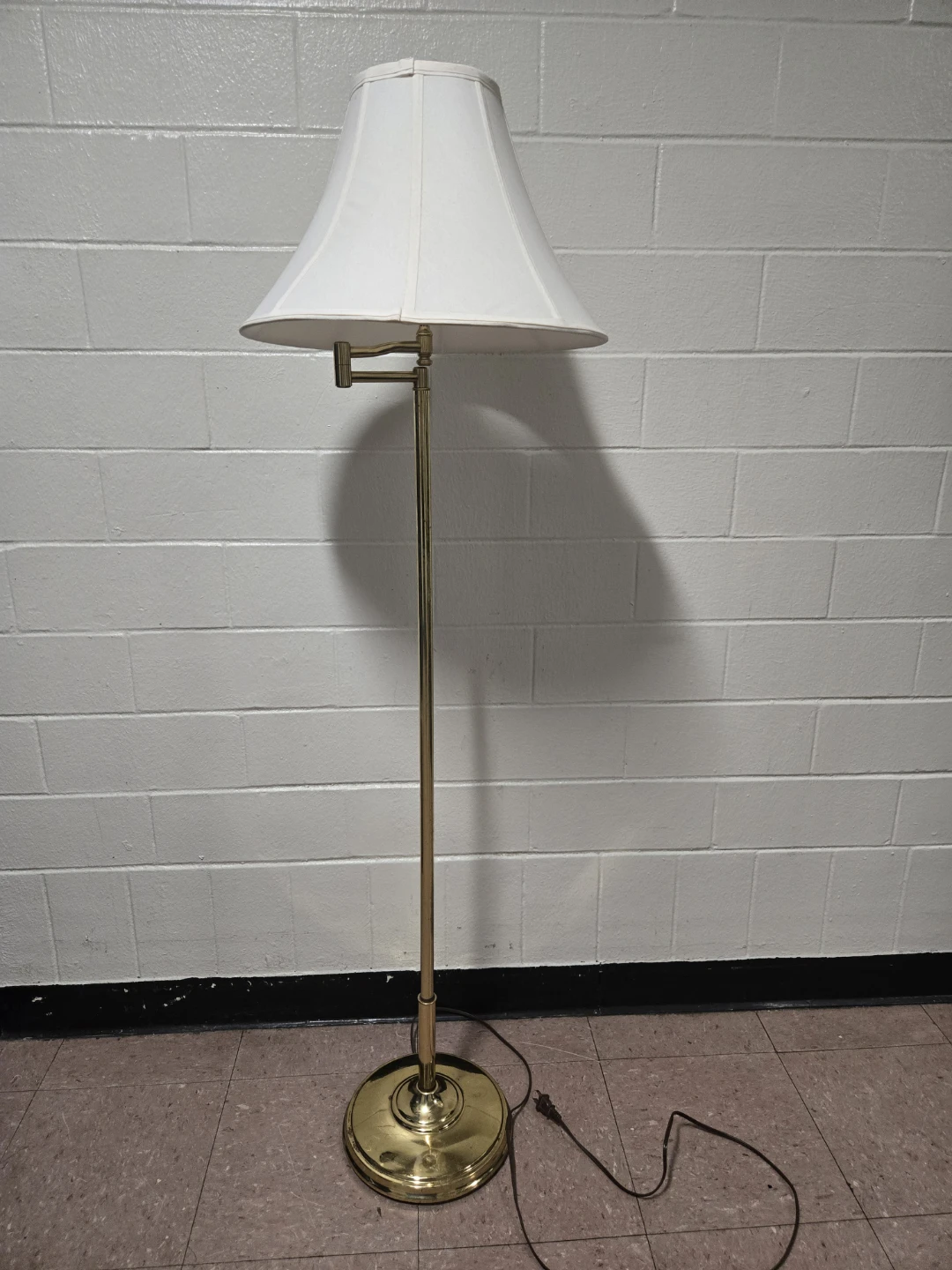 Brass Swing Arm Floor Lamp White Shade