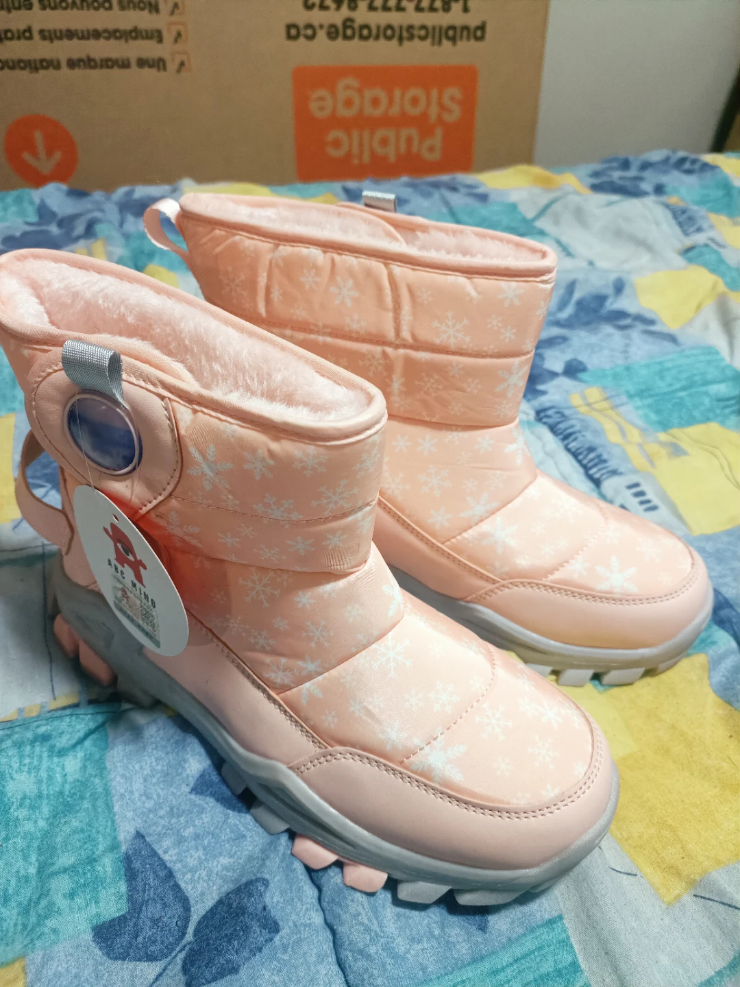 Kids Pink Snowflake Winter Boots