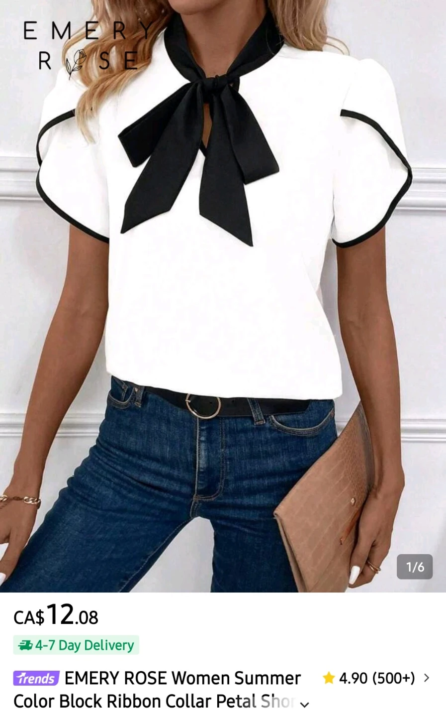 Emery Rose Women's White Collar Neck Blouse - Size L
