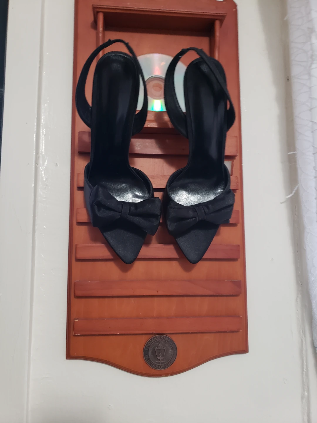 Black Satin Slingback Heels with Bow