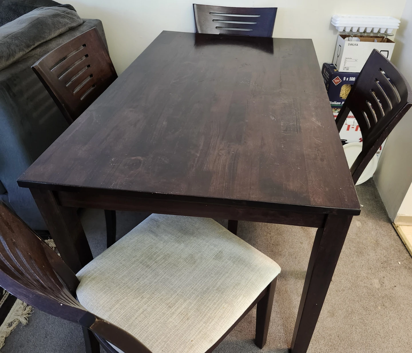 Dark Wood Dining Table and Chairs Set