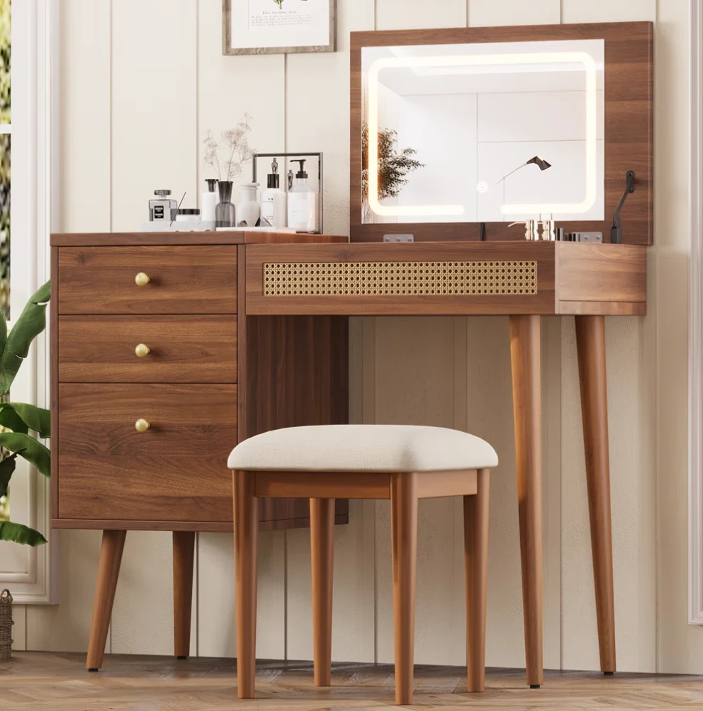 39" Vanity Desk With Flip-Up Led Mirror And 3 Drawers - photo 2