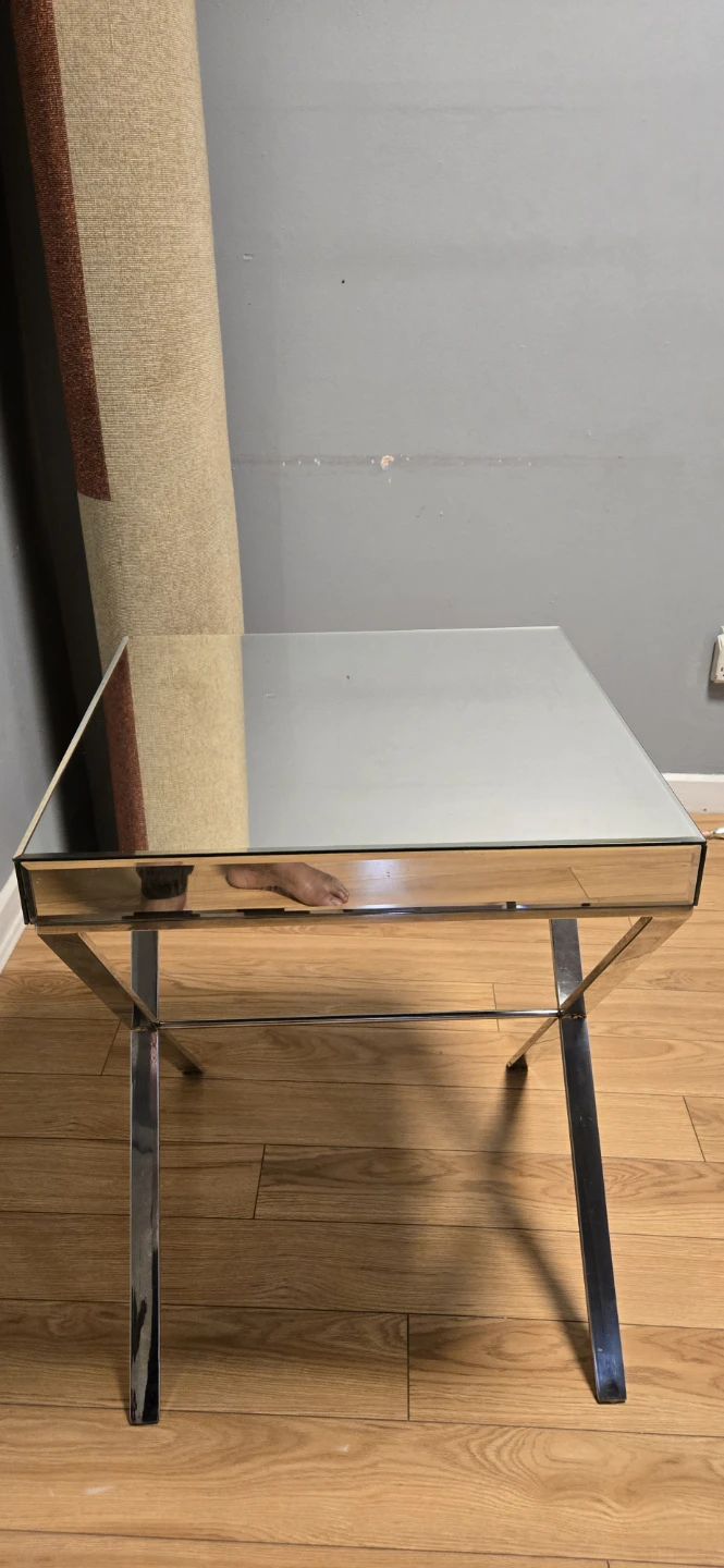 Mirrored Side Table with Chrome X-Legs