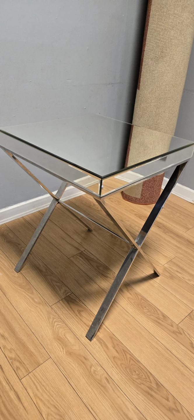 Mirrored Side Table with Chrome X-Legs - photo 5