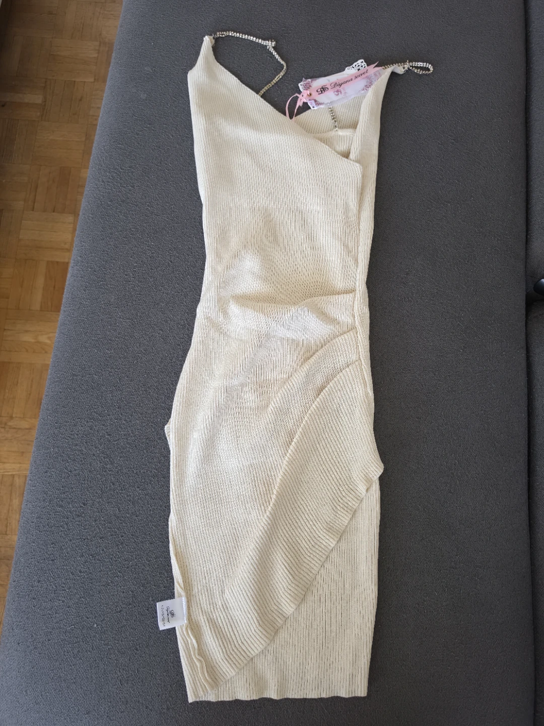 Diyana Secret Beige Ribbed Knit Dress with Chain Strap