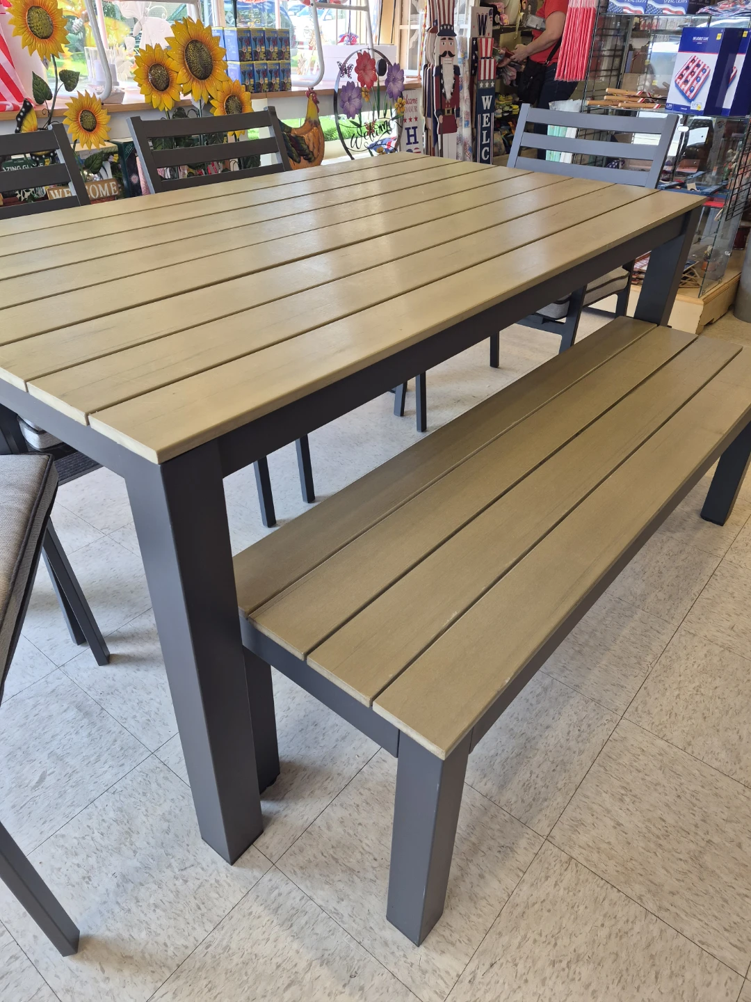 New Outdoor Dining Set with Table, 4 Chairs with cushions, Bench - photo 5