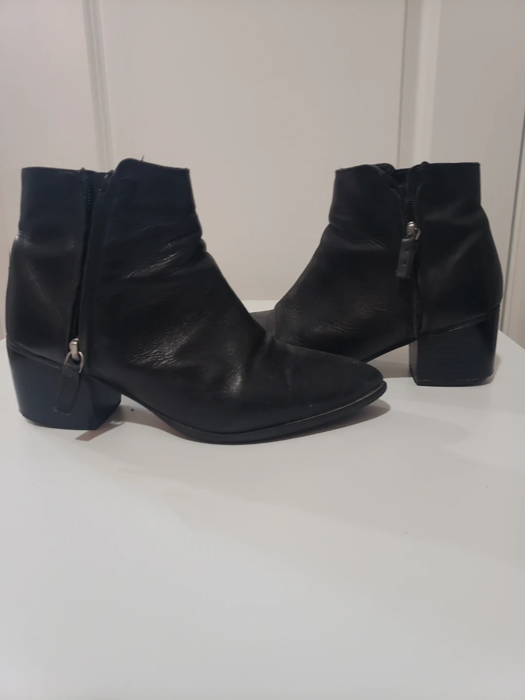 Black Genuinr Leather Ankle Boots