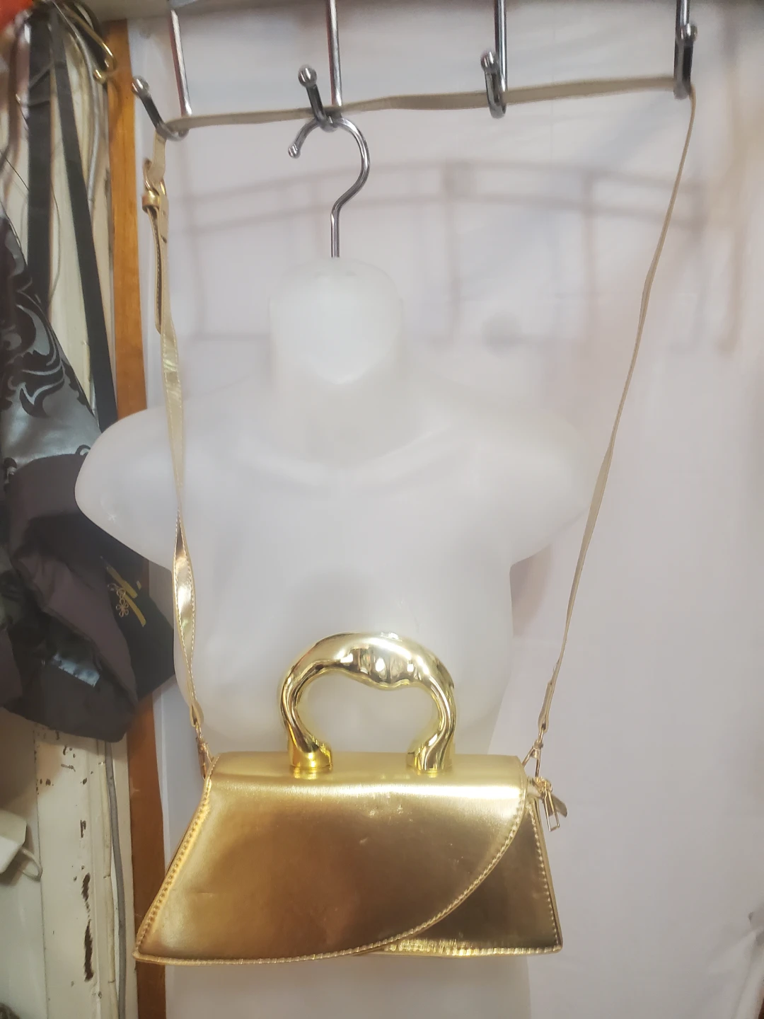 Metallic Gold Top Handle Bag Detachable Strap Retro Rectangle fo - photo 4