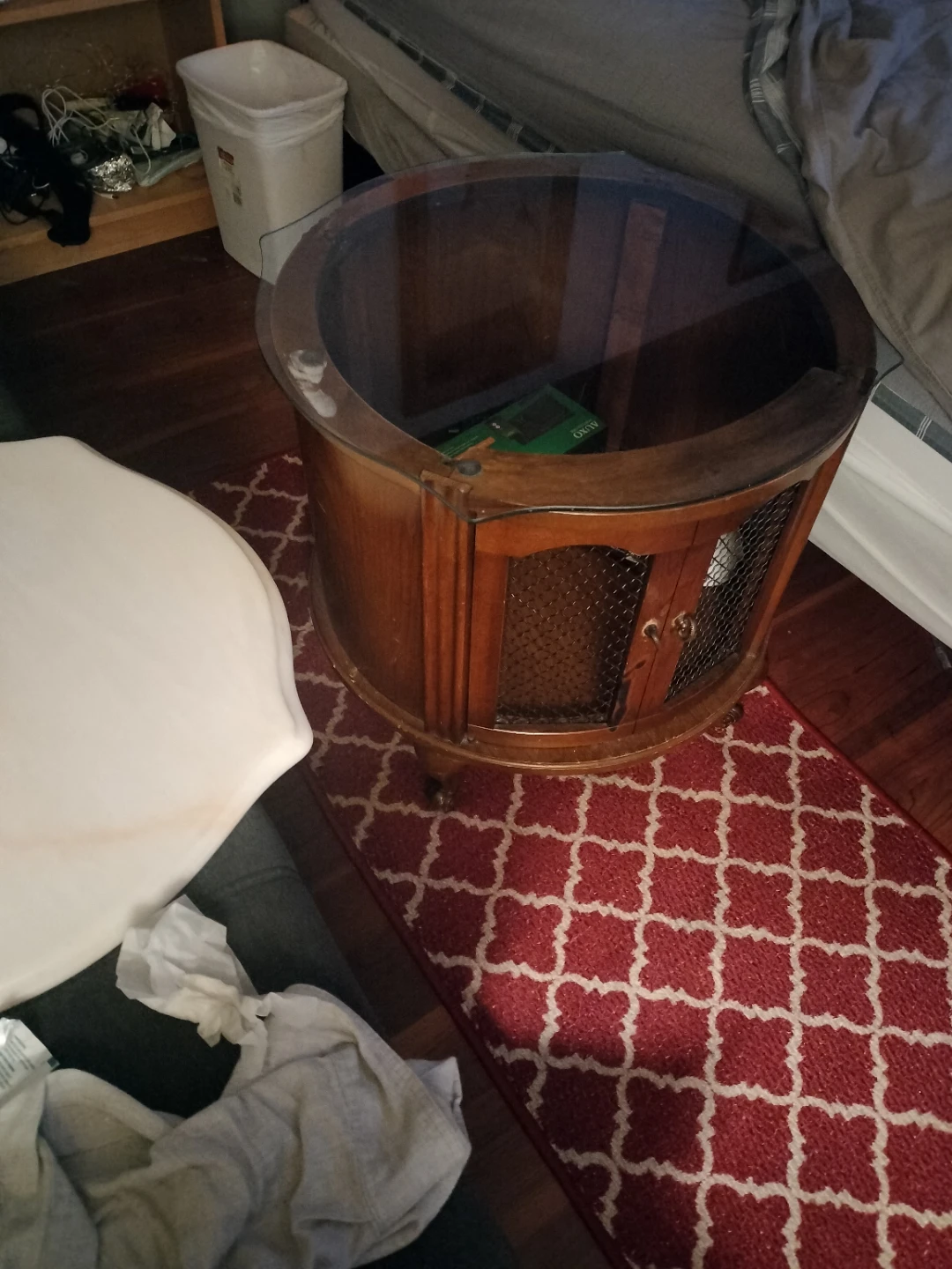 Vintage oak Wooden End Table with Glass Top. and marble - photo 4