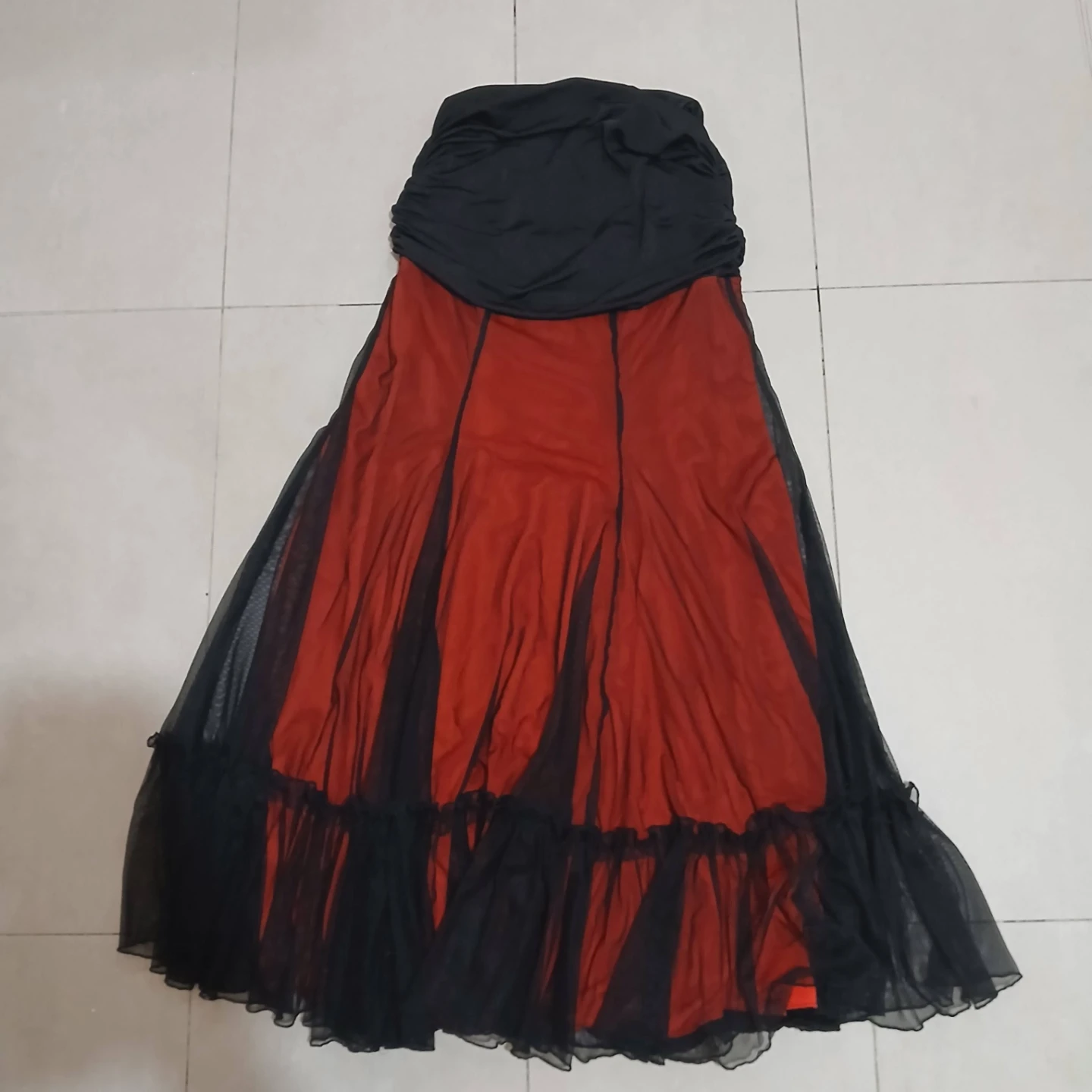 ⚽ Red and Black Gothic Mesh Layered Skirt