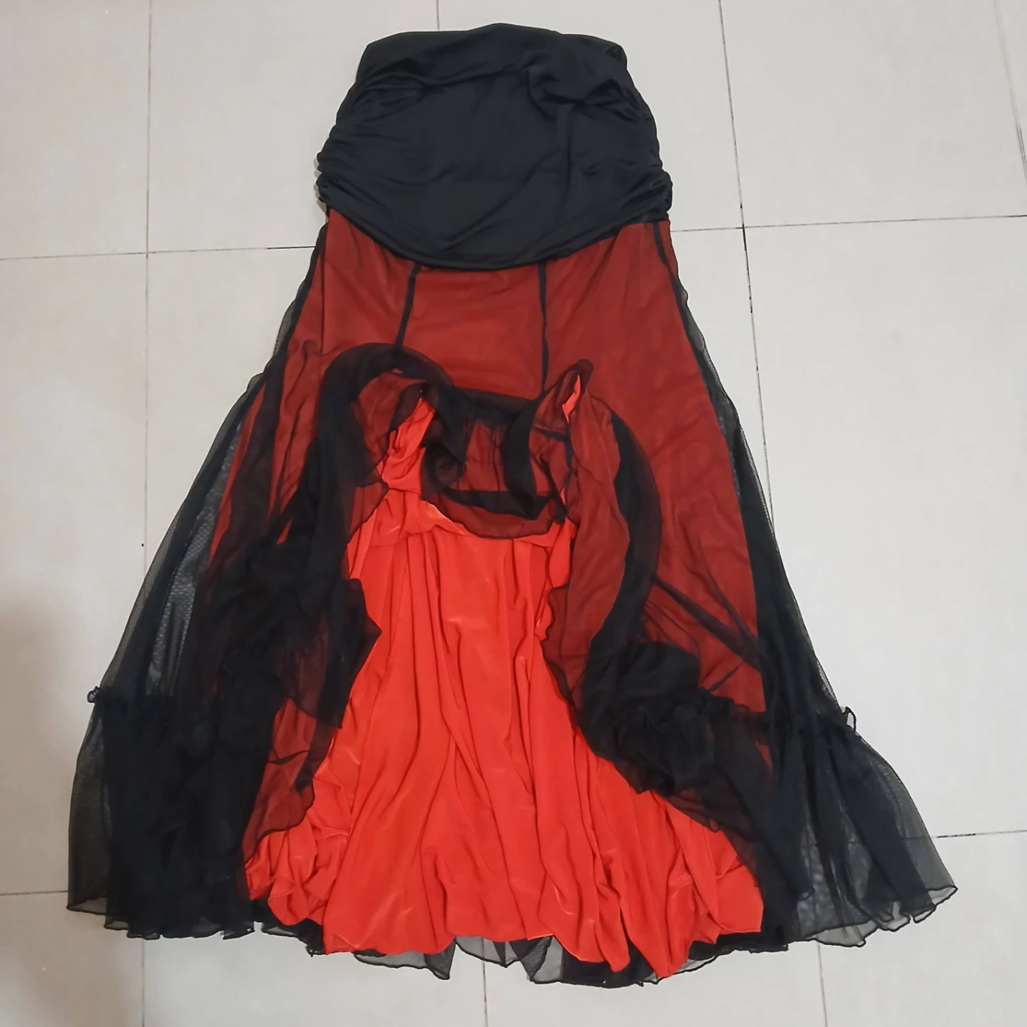 ⚽ Red and Black Gothic Mesh Layered Skirt - photo 2