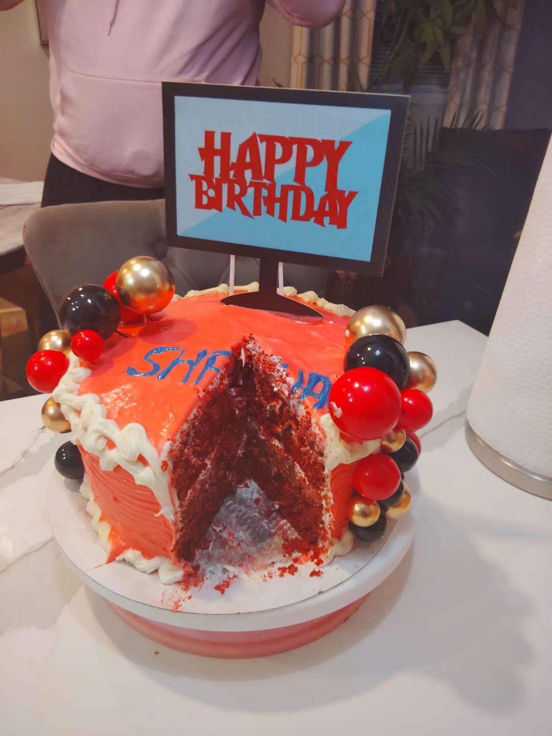 Red Velvet Birthday Cake with Happy Birthday Topper