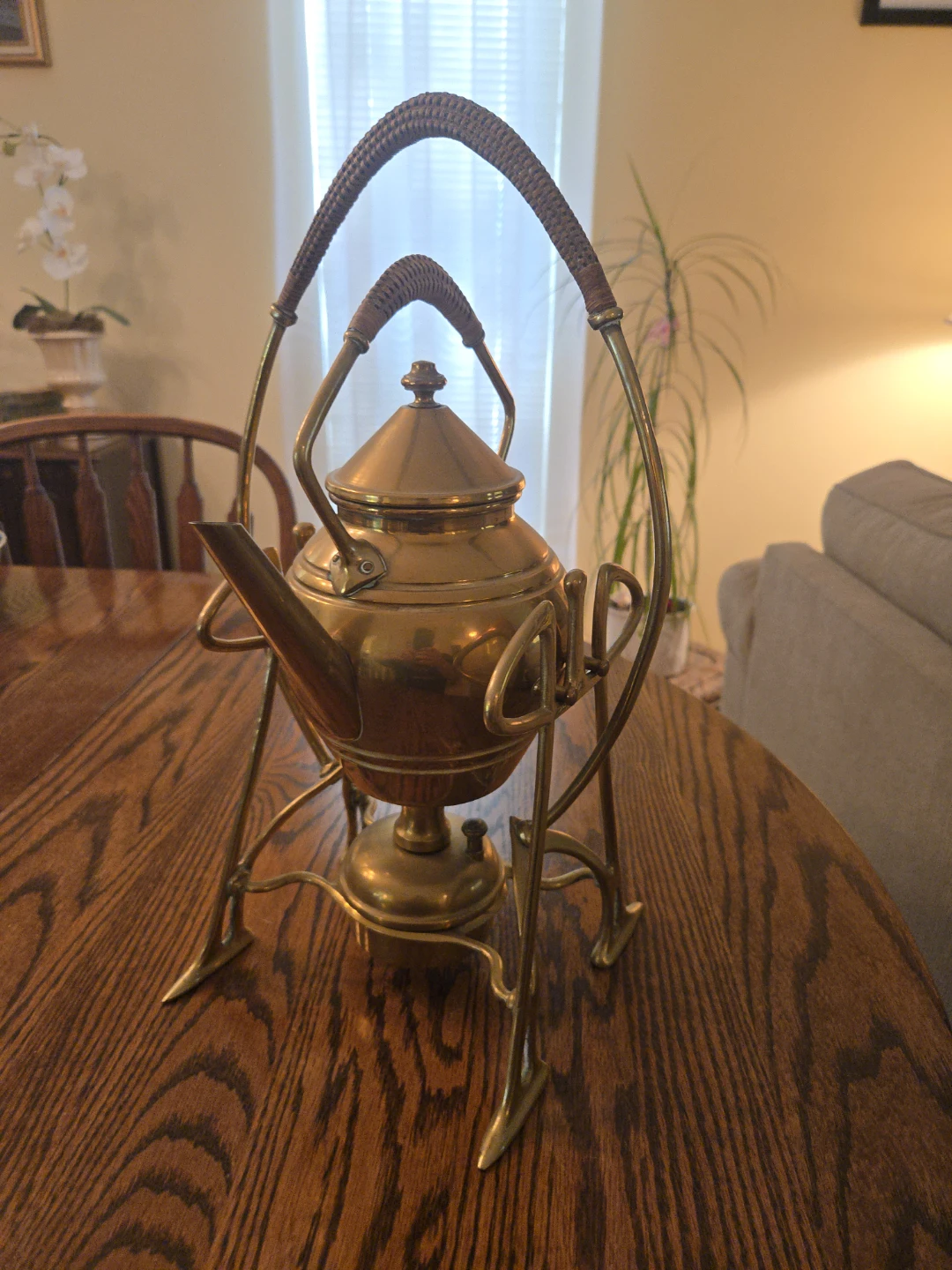Antique Brass Tea Kettle with Stand and Burner