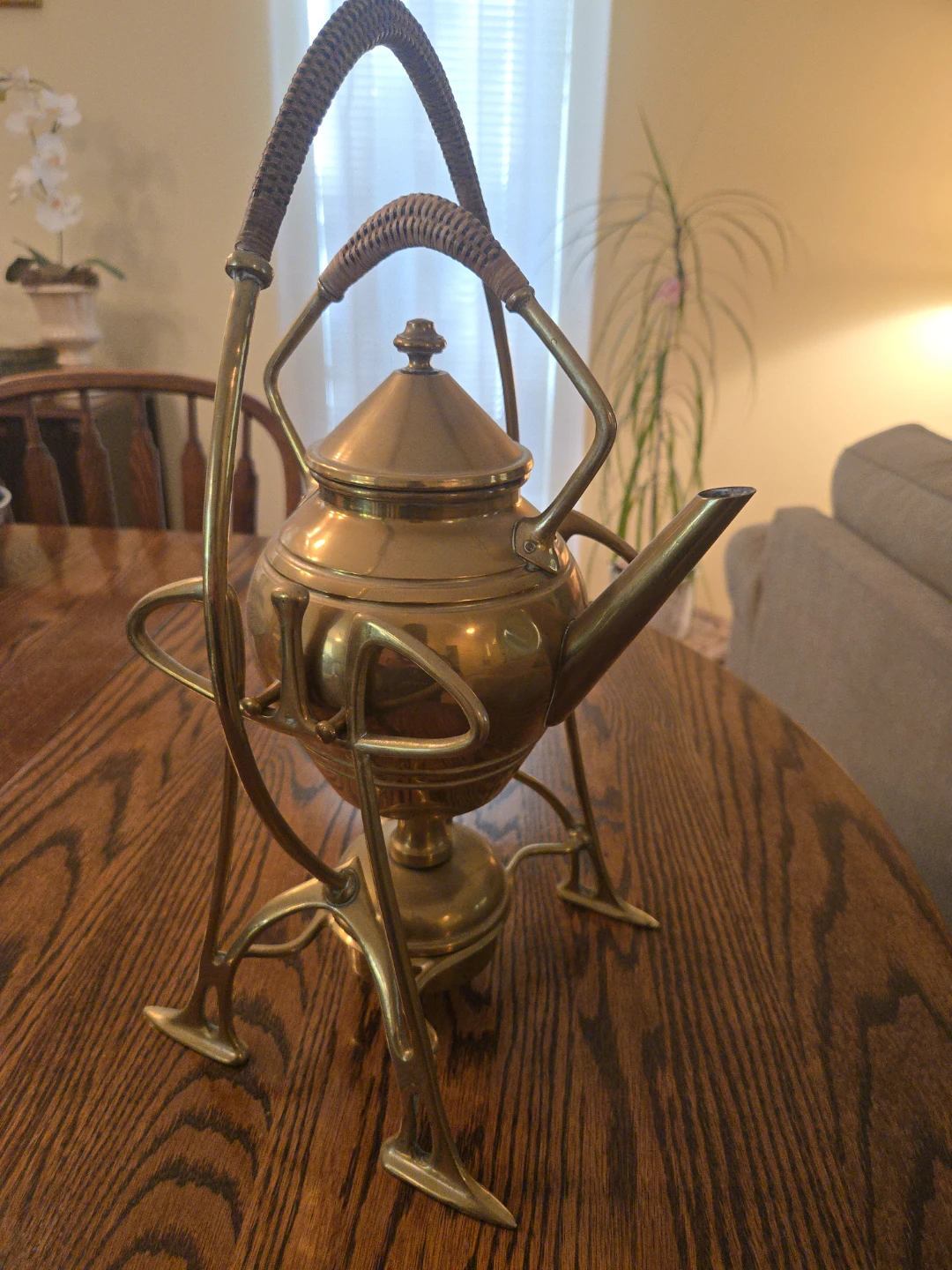 Antique Brass Tea Kettle with Stand and Burner - photo 2