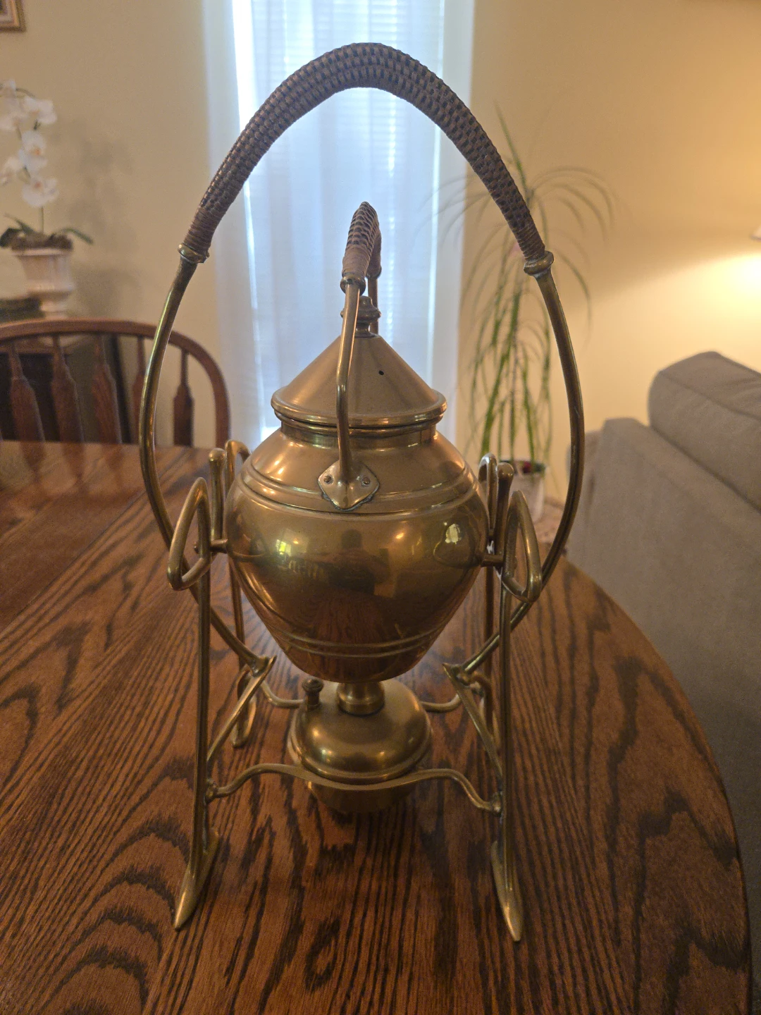 Antique Brass Tea Kettle with Stand and Burner - photo 3