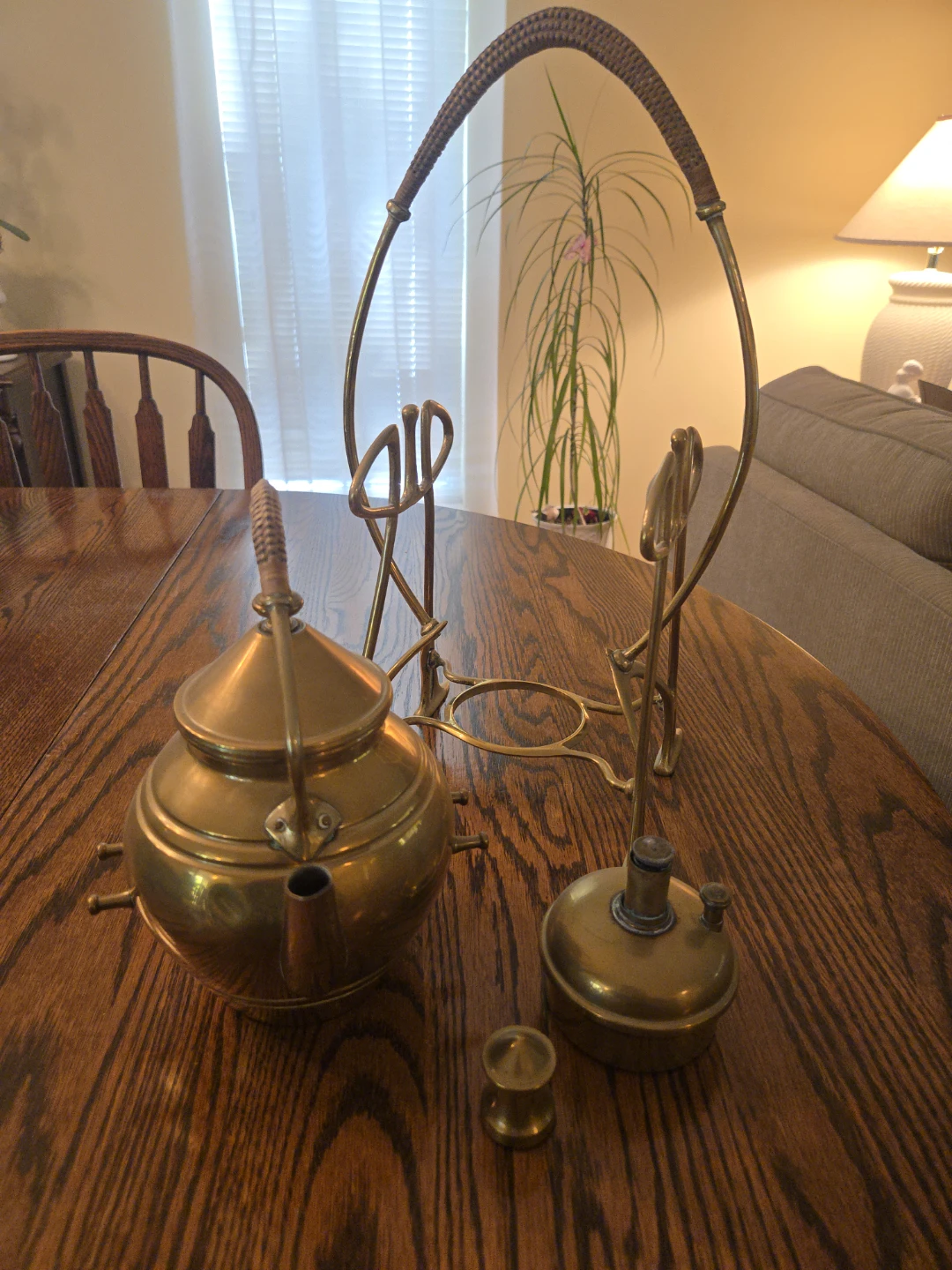 Antique Brass Tea Kettle with Stand and Burner - photo 4