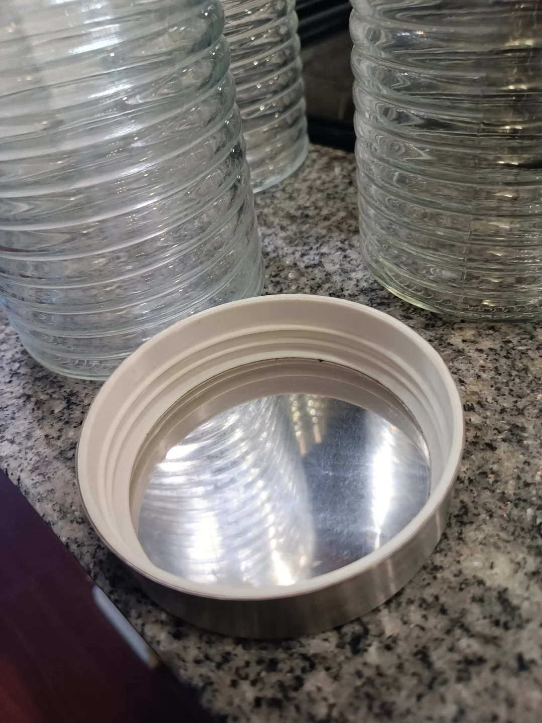 Set of 4 Clear Glass Canisters with Silver Lids - photo 3